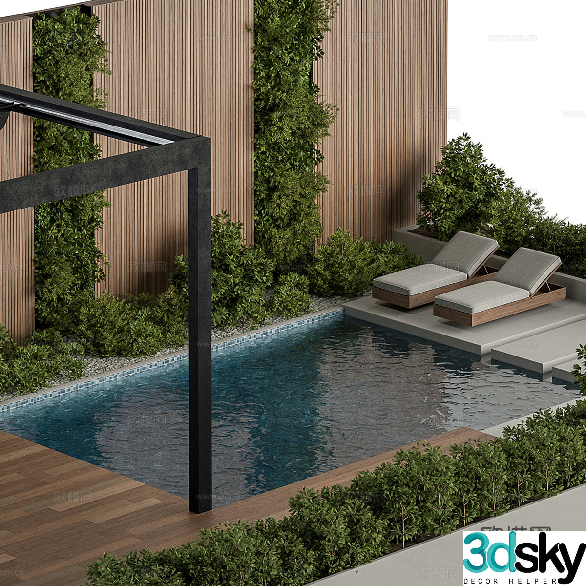 Modern outdoor swimming pool 3D model