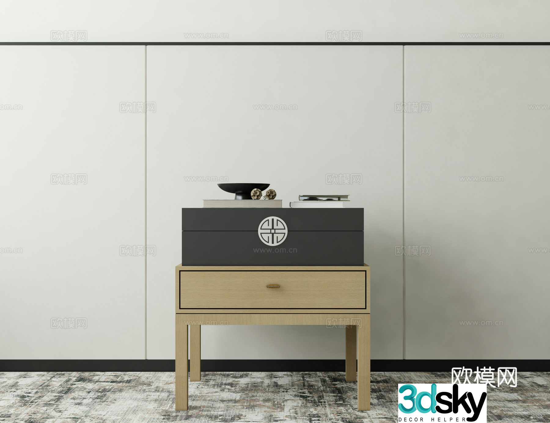 New Chinese style bedside table 3d model