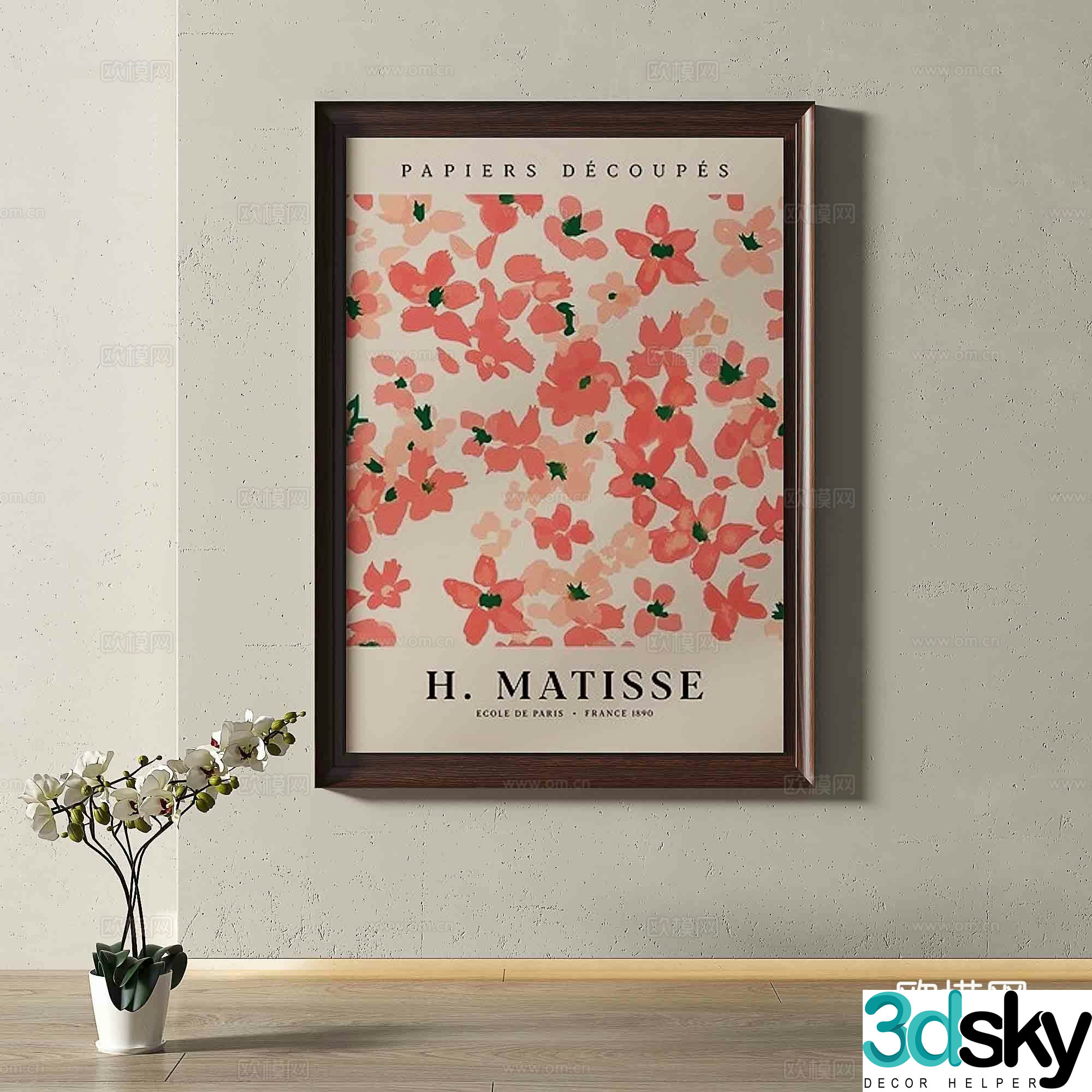 Middle-aged flower painting decorative painting 3d model