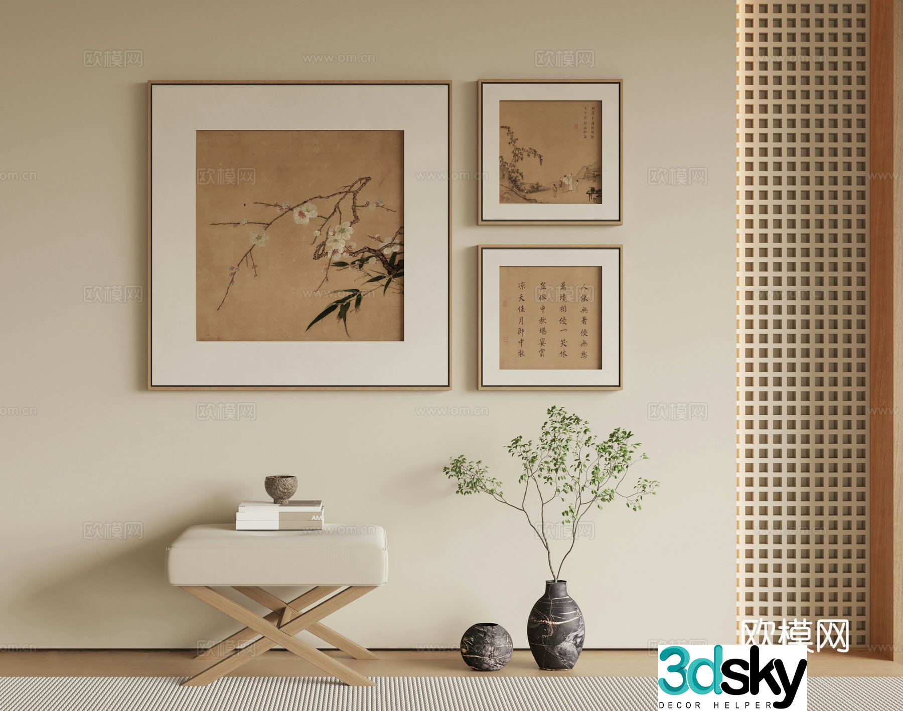 New Chinese style ink hanging painting decorative painting 3D model