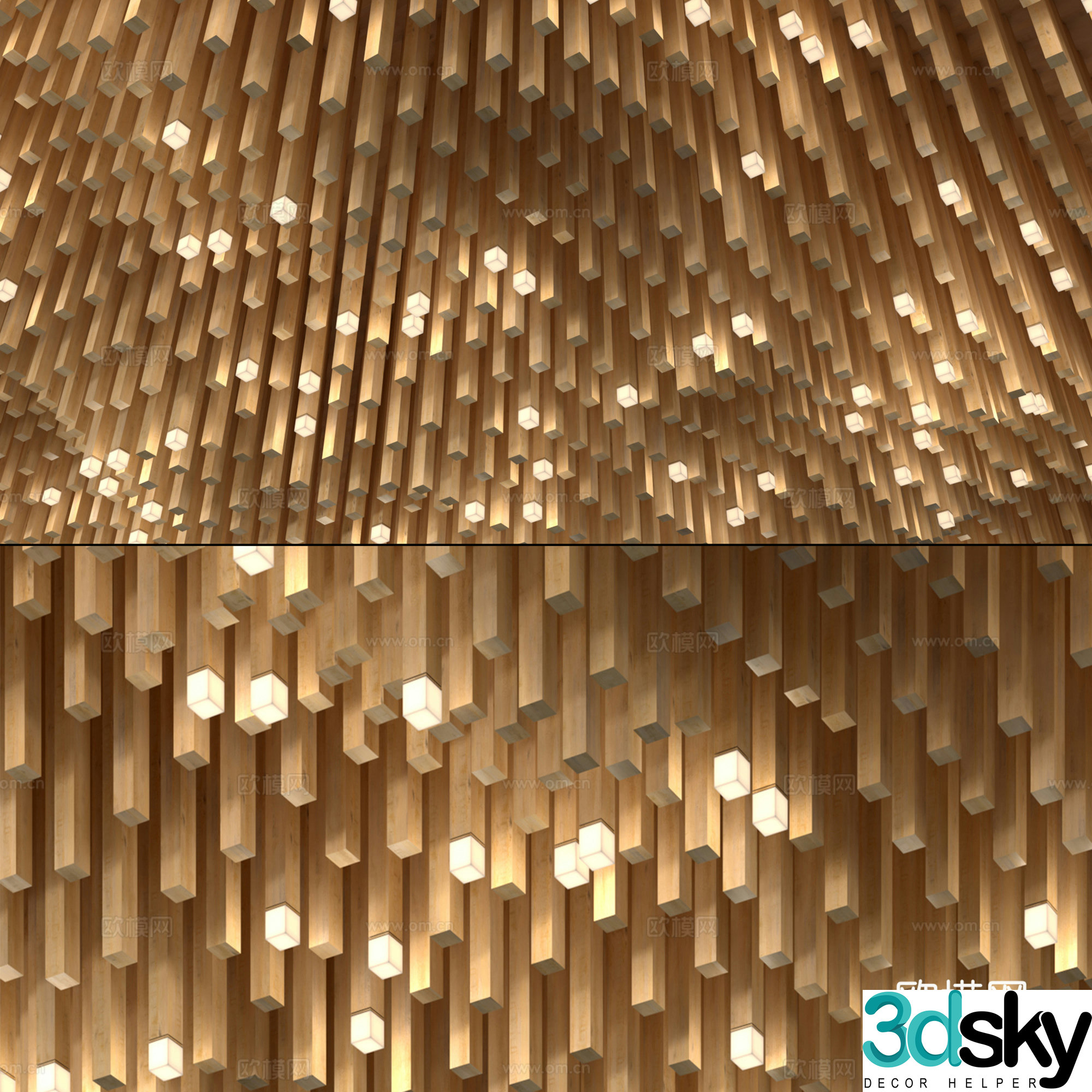 Modern irregular wooden square ceiling model 3d model