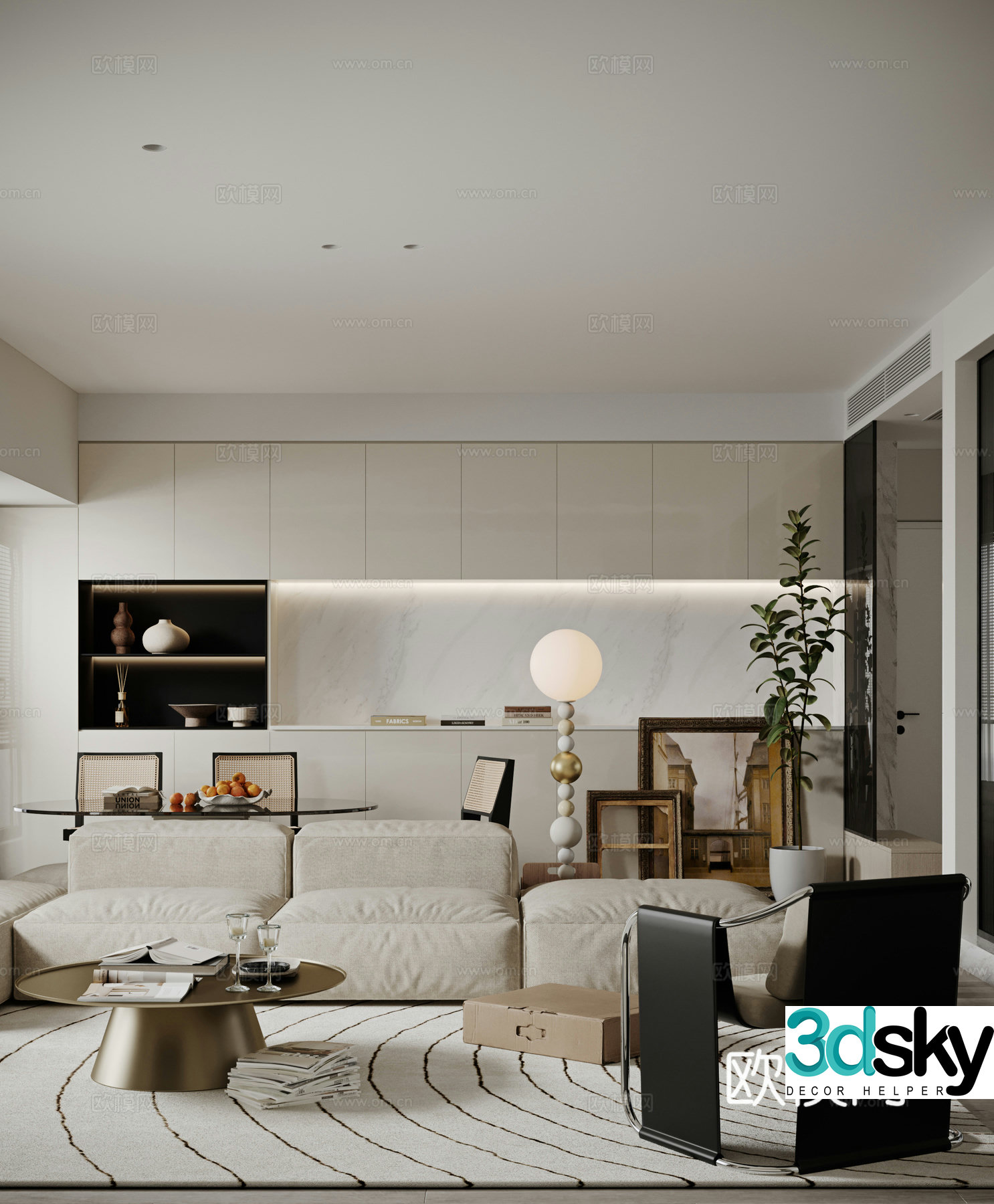 Modern living and dining room 3d model