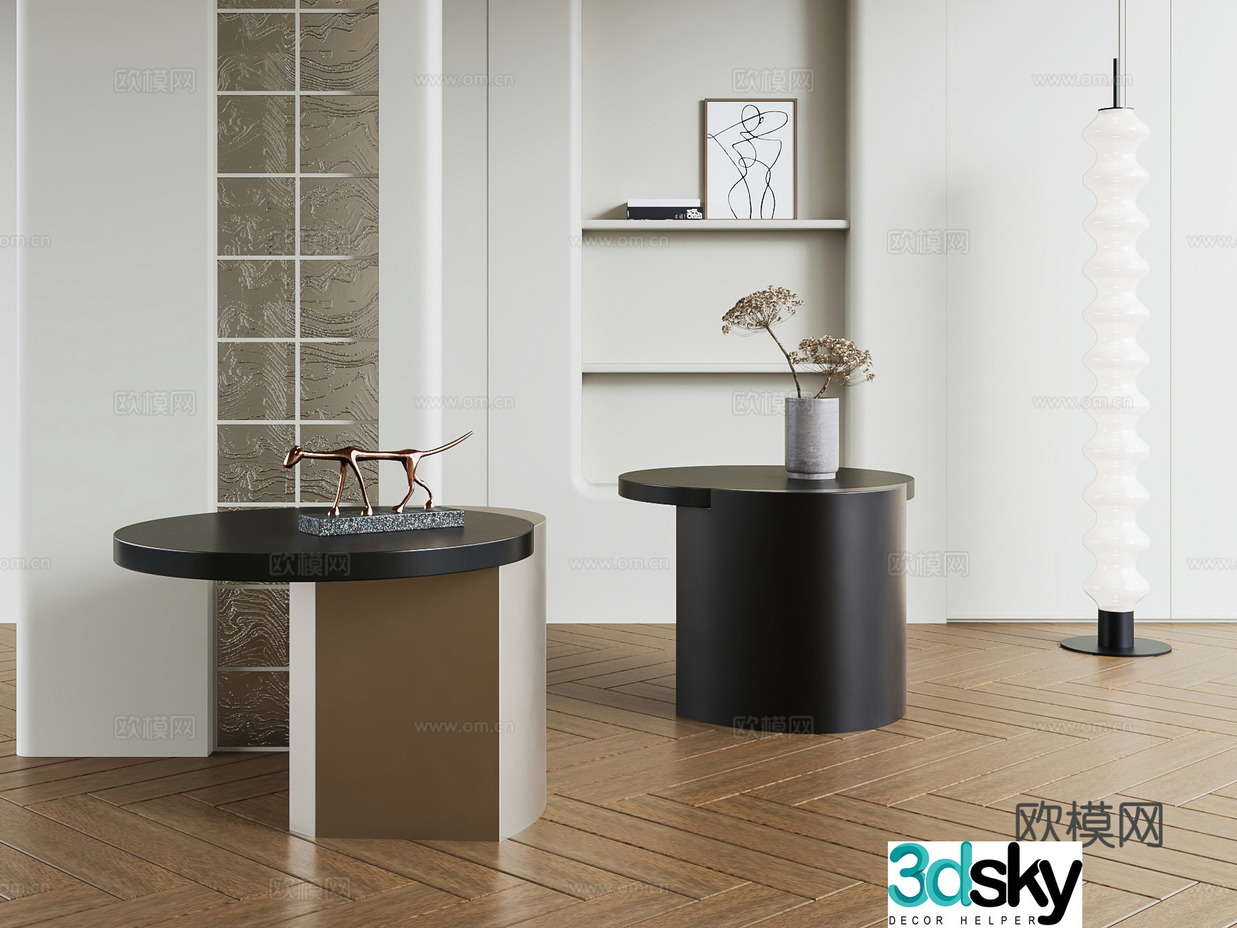 Modern round table side table angle table 3D model