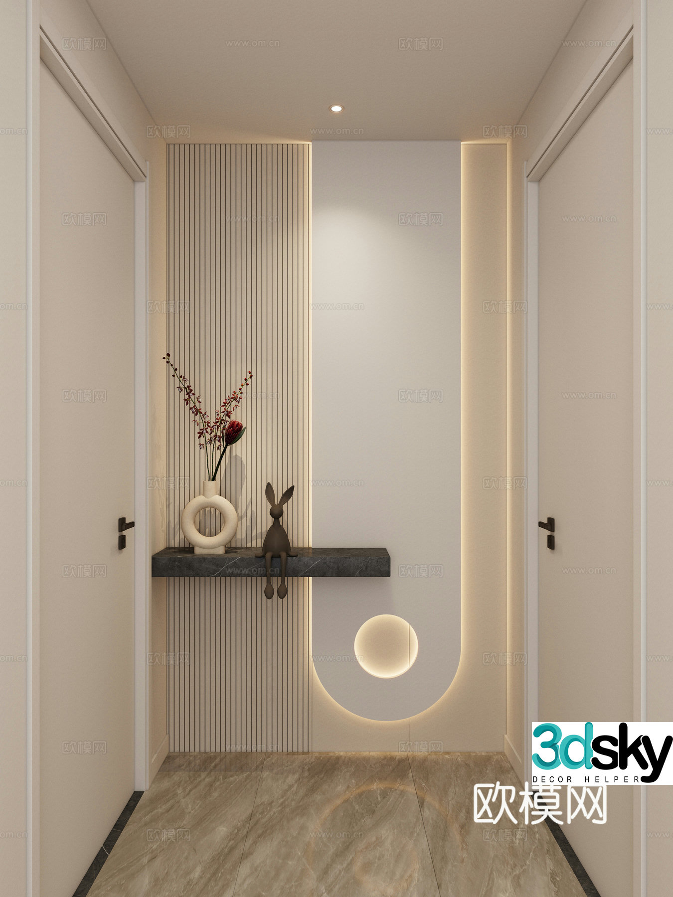 Creamy corridor end view 3D model