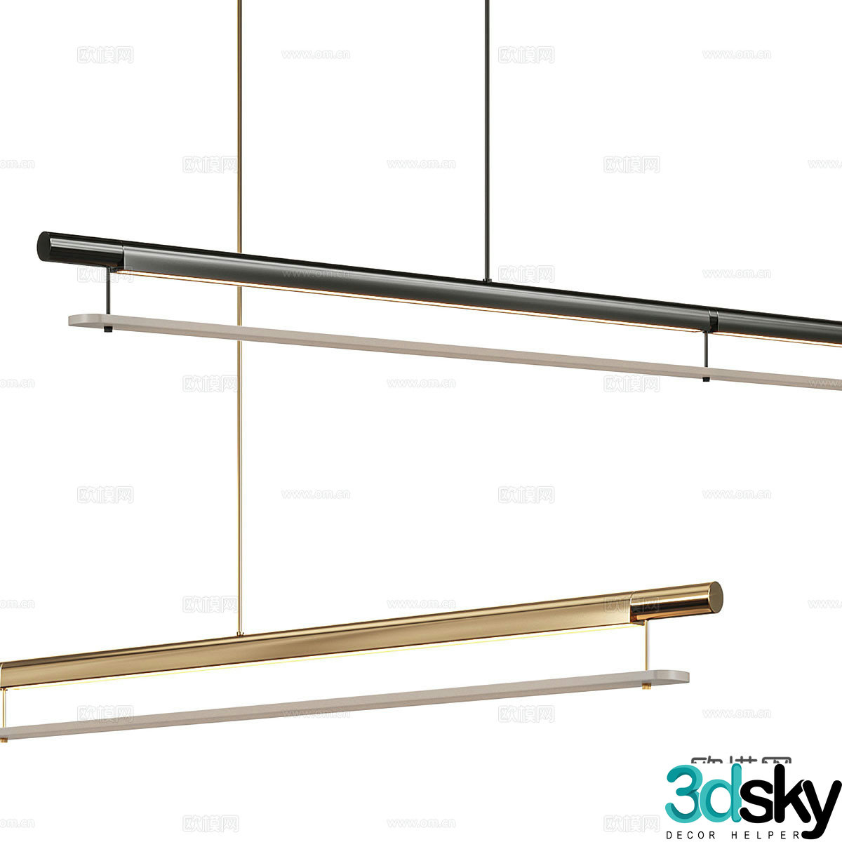 New Chinese -style long chandelier 3D model