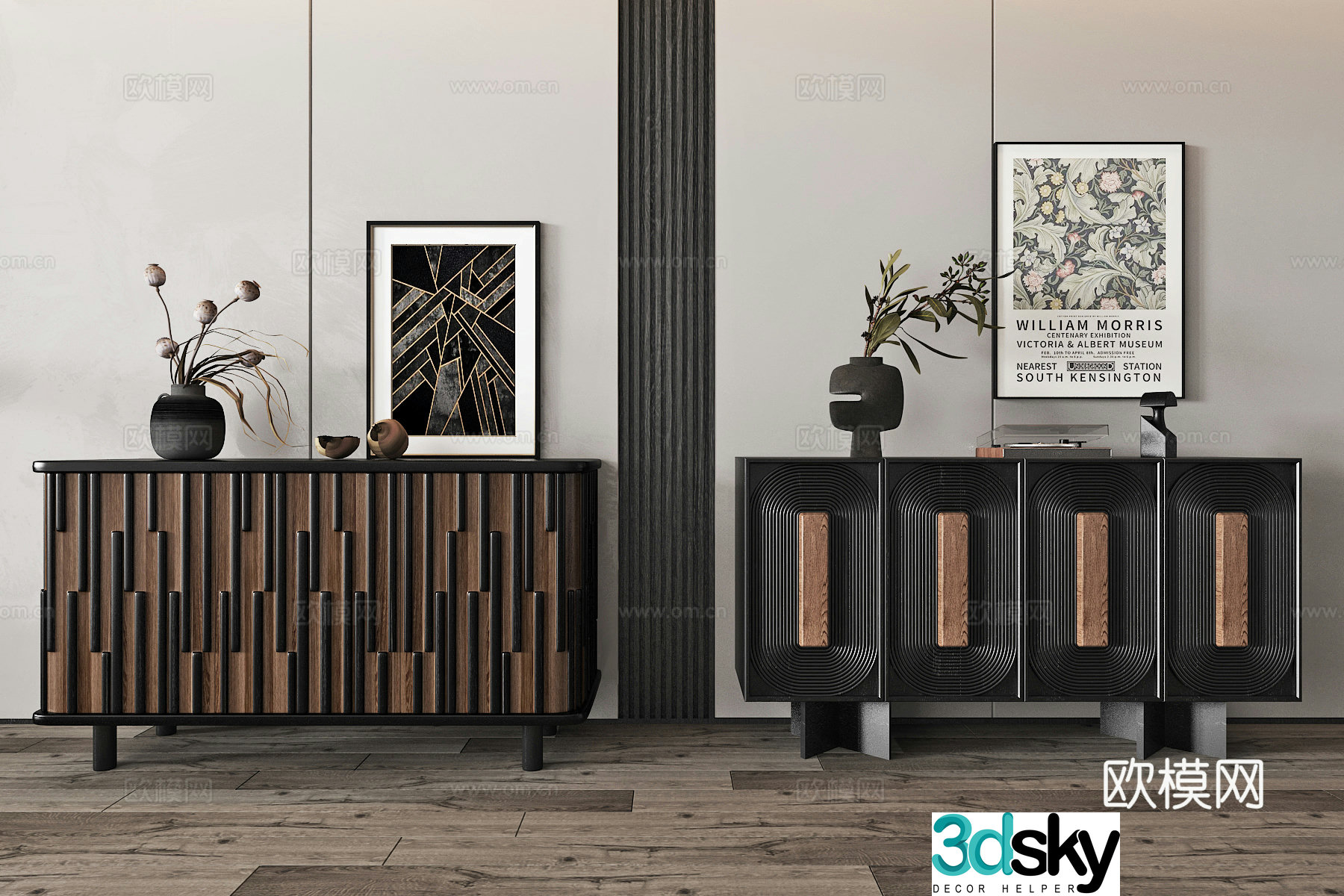 Middle-aged style entrance cabinet end view cabinet 3D model