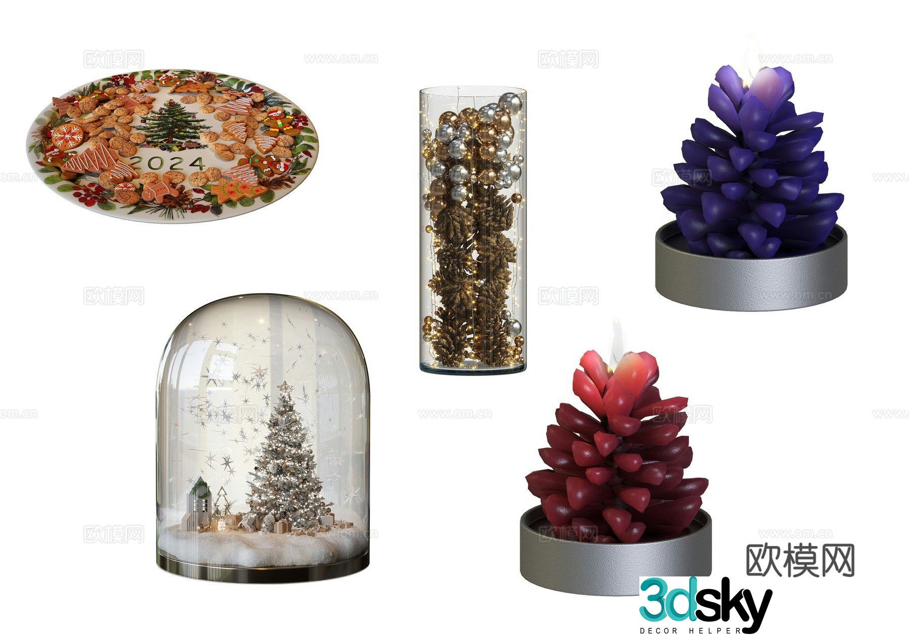 Candle ornaments Gift ornaments Plate ornaments Festive ornaments 3d model