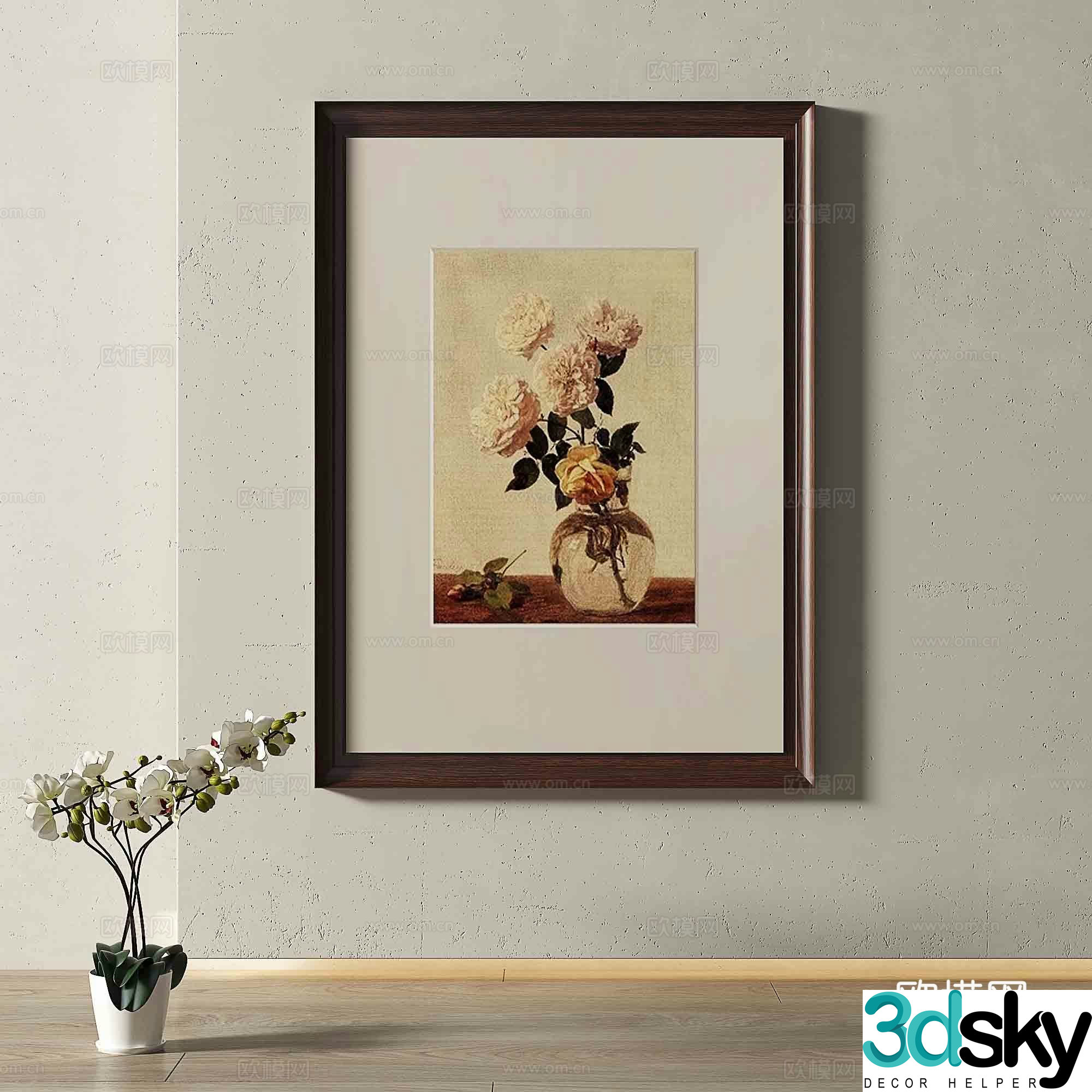 Middle-aged flower painting decorative painting 3d model
