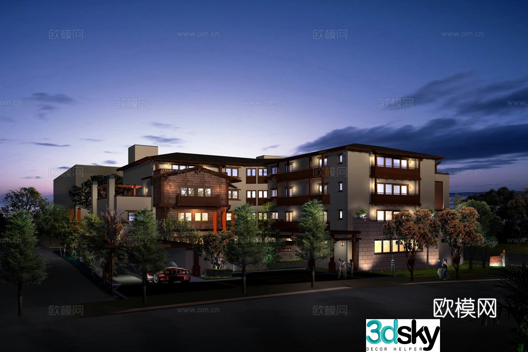 Multi-story public building bungalow villa appearance 3D model