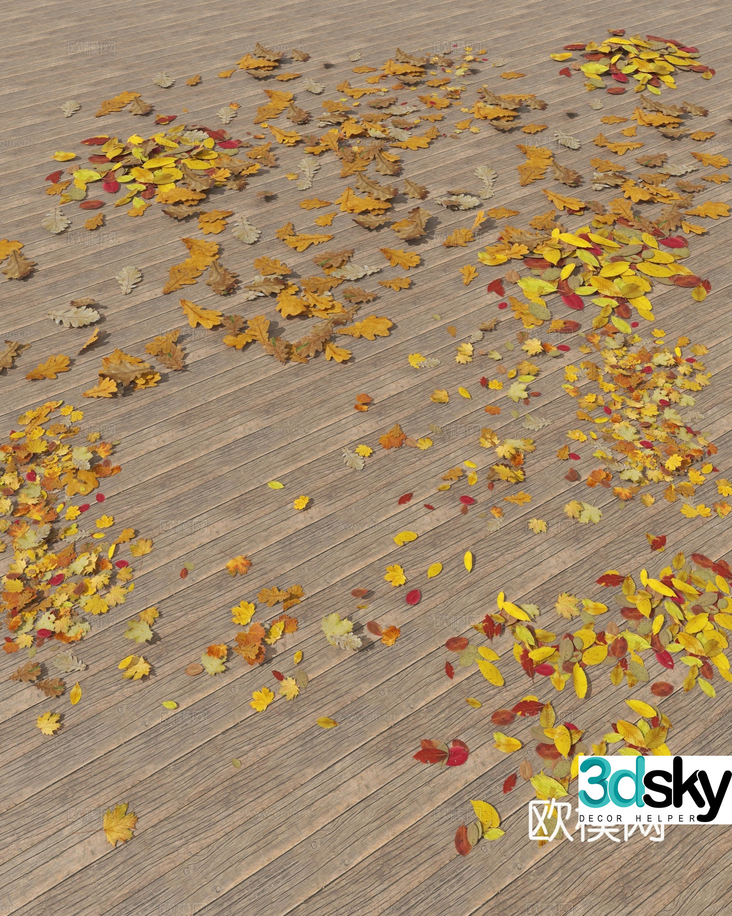 Leaves Falling Leaves Yellow Leaves Road 3D Model