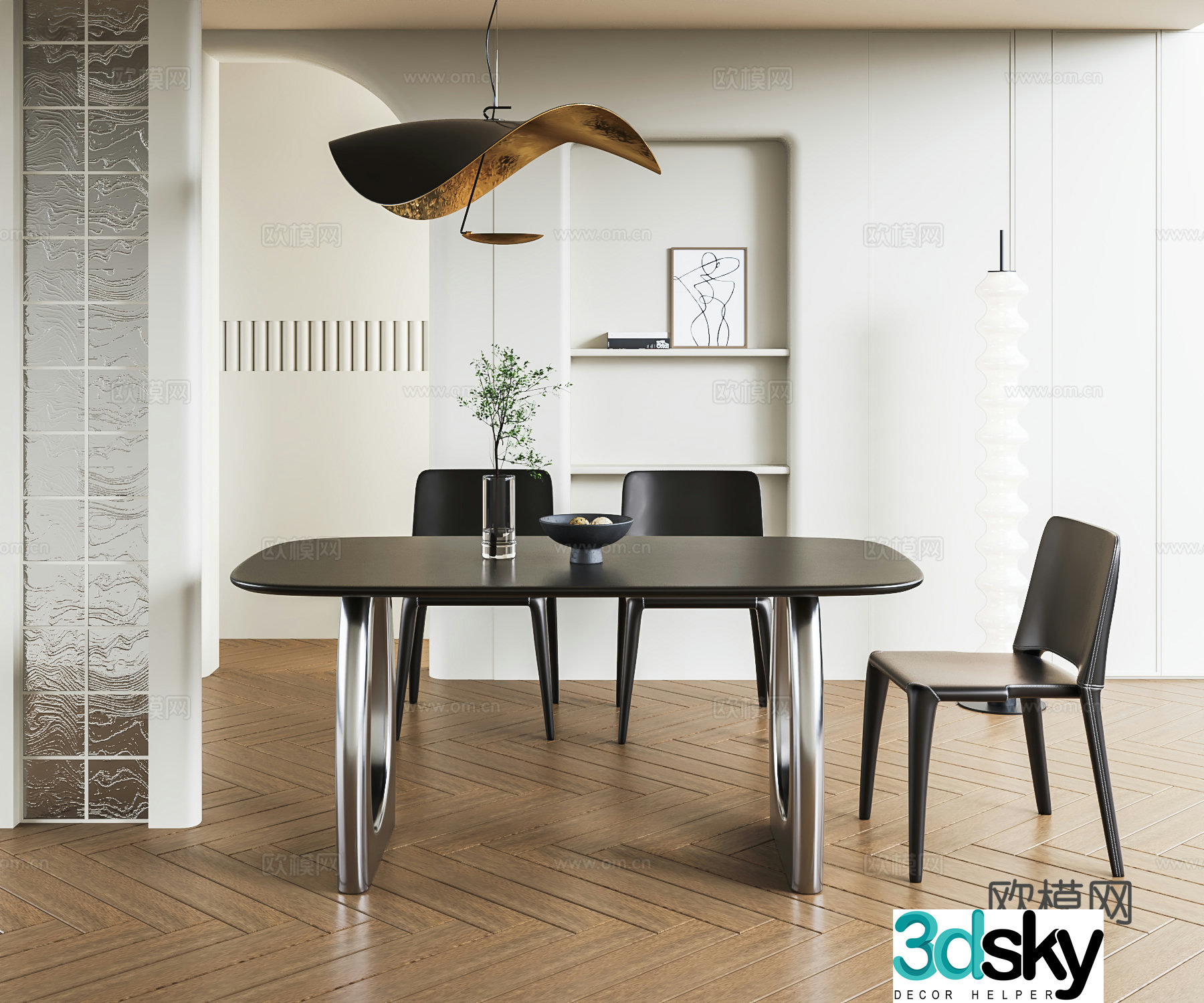 Modern dining table and chair 3d model