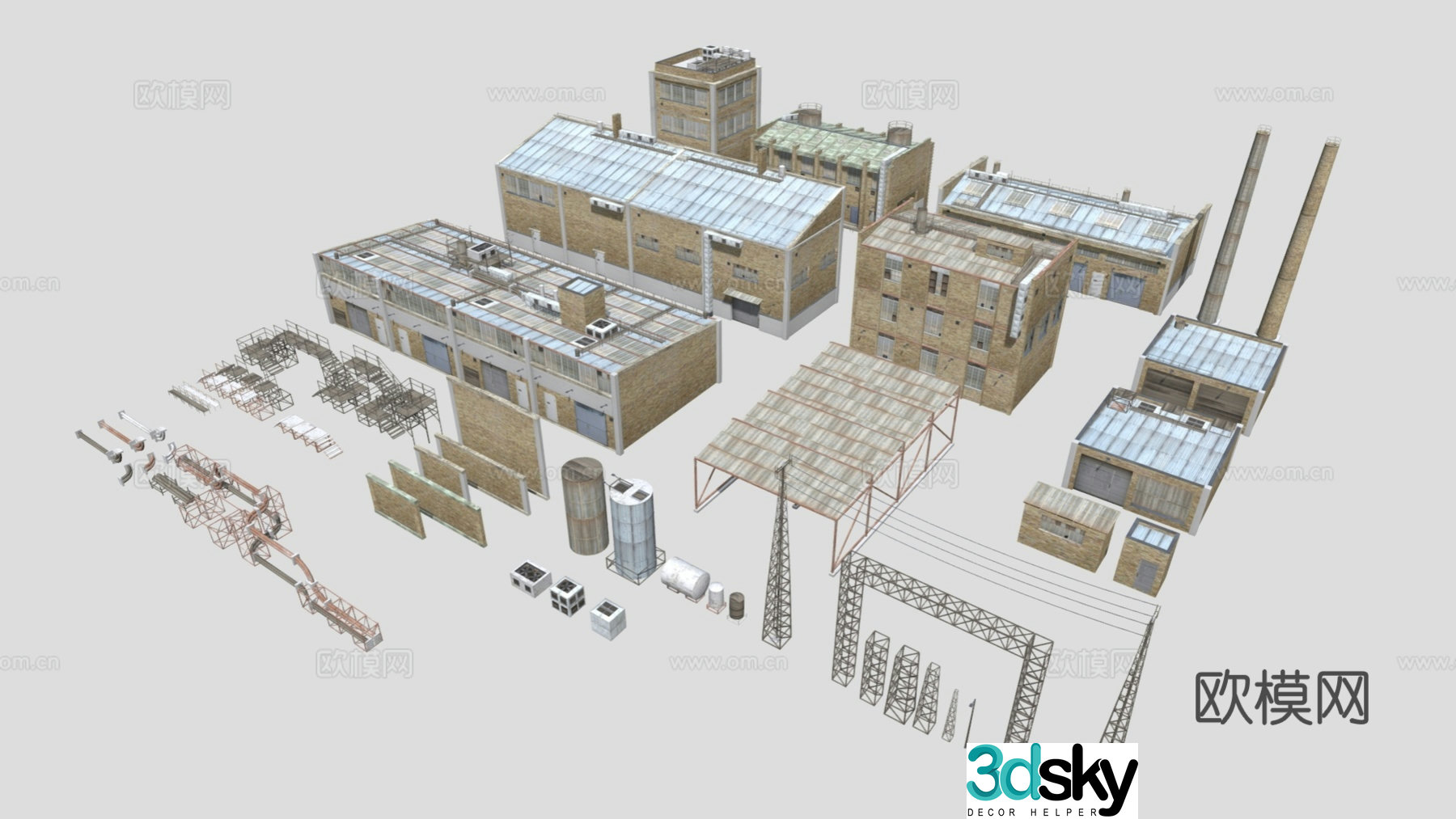 Modern plant retro industrial construction industrial plant 3D model