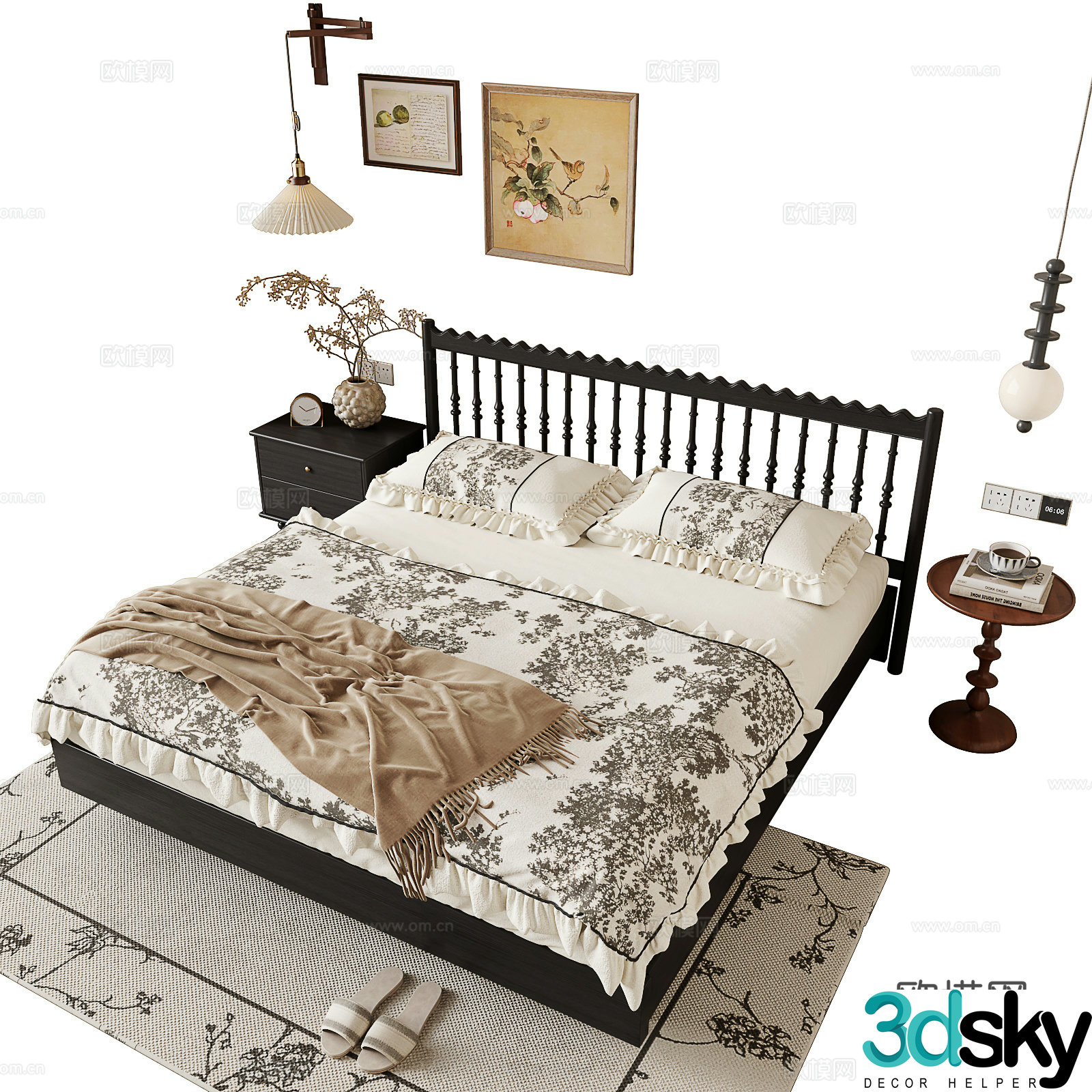 Medieval style double bed 3d model