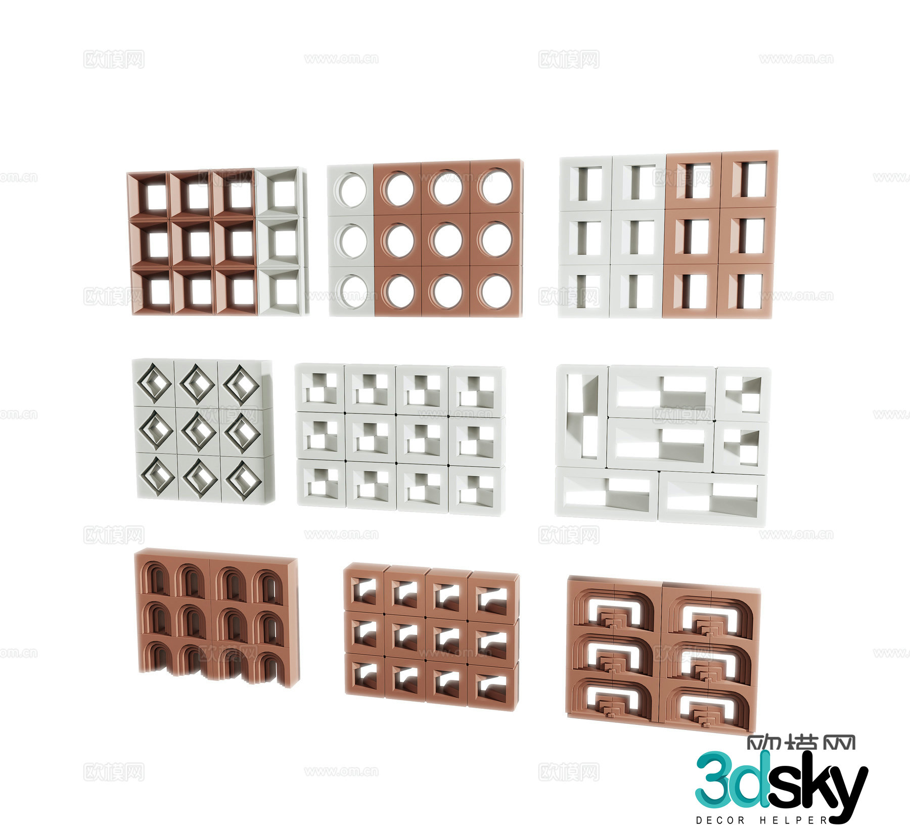 Modern hollow cement brick partition Hollow brick foam brick grating brick wall 3d model