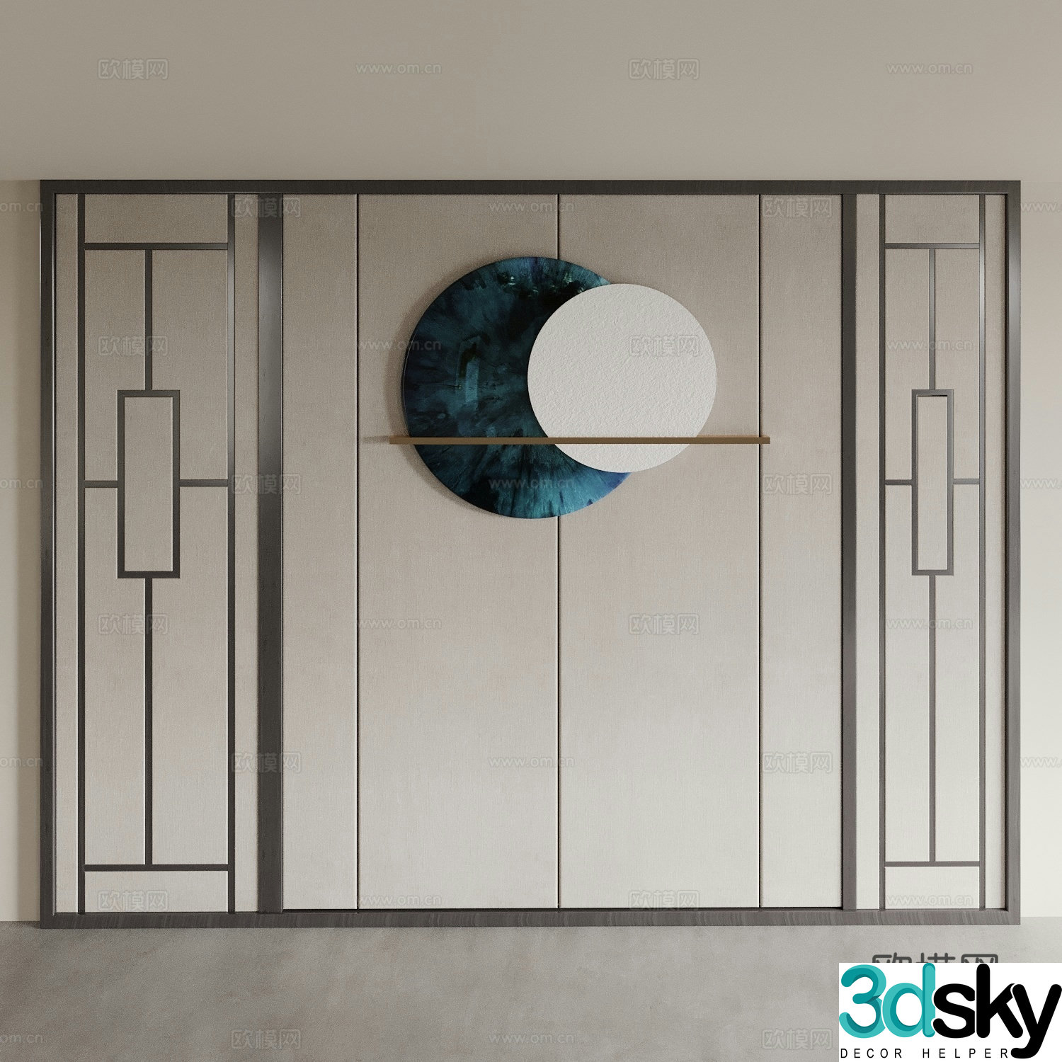 New Chinese style background wall bedside background wall 3d model