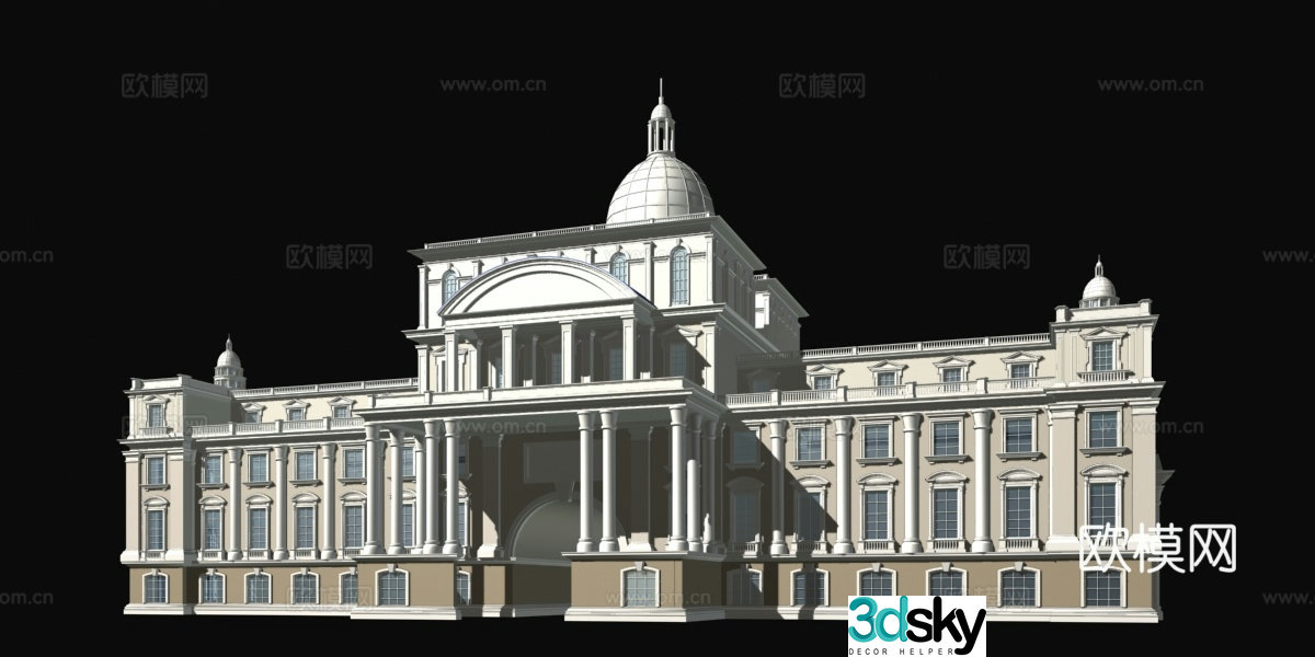 European -style multi -layer public construction 3D model