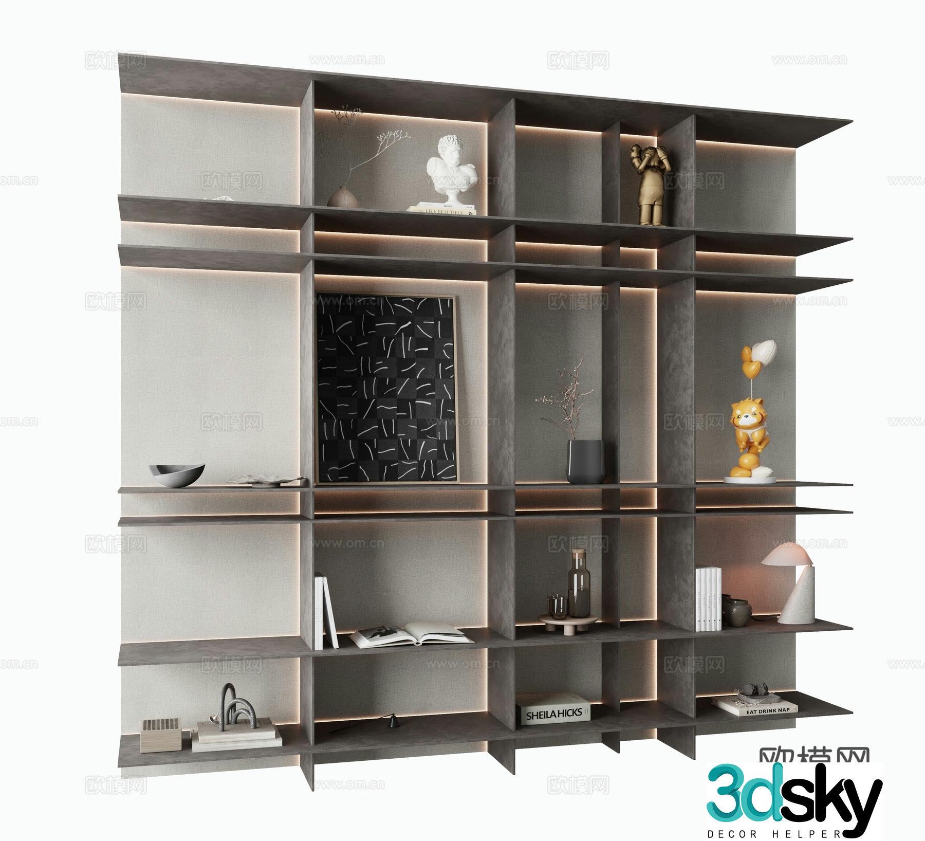 Italian bookcase wall hanging bookshelf 3D model