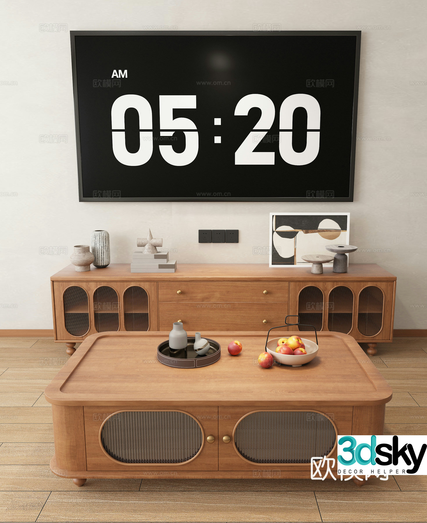 Nordic solid wood TV cabinet 3D model