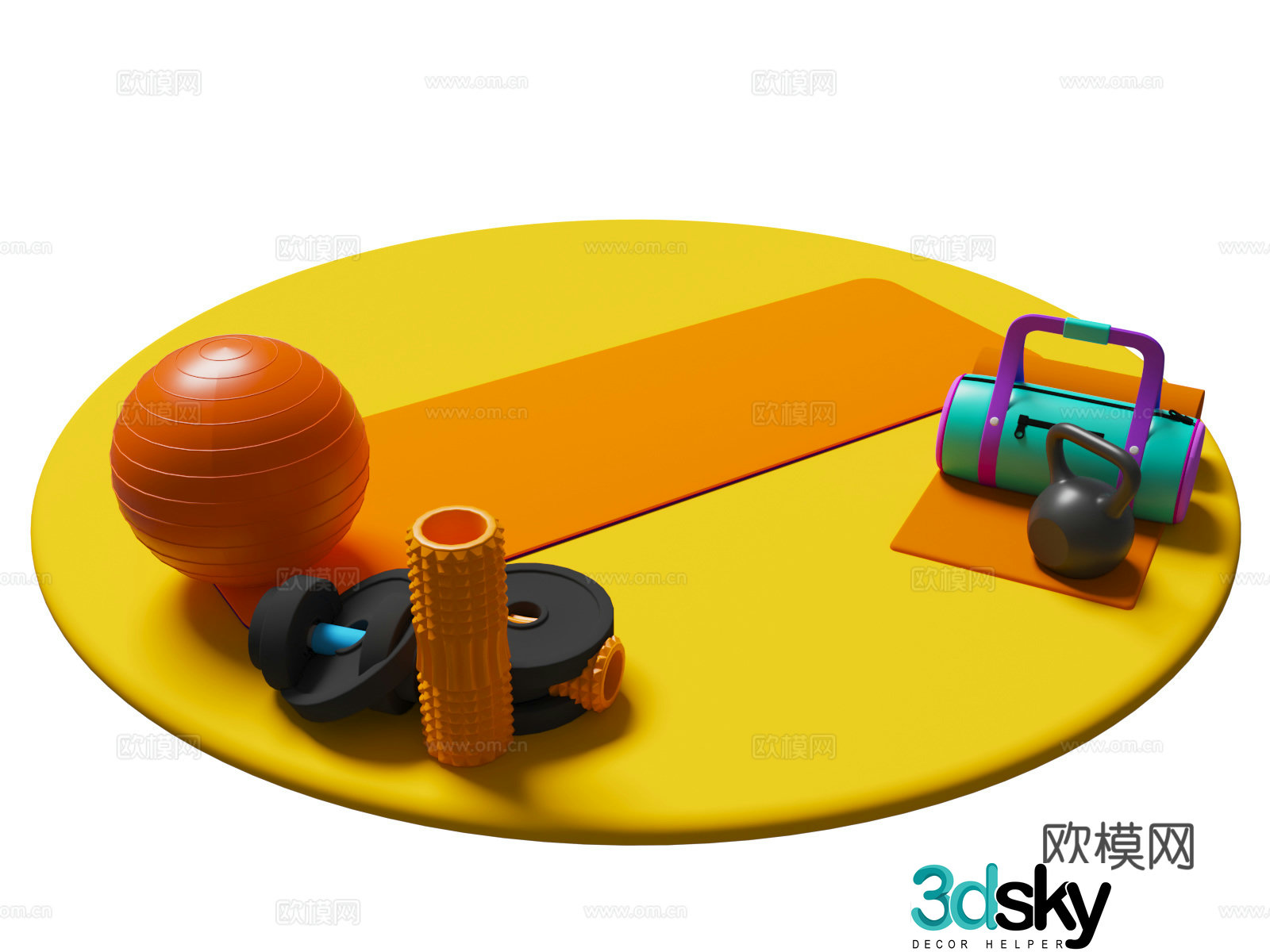 Cartoon fitness yoga mat exercise yoga exercise yoga tools 3d model