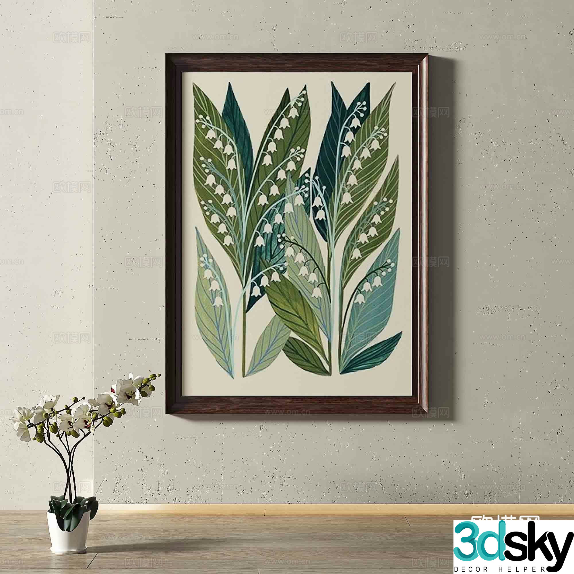 Middle-aged flower painting decorative painting 3d model