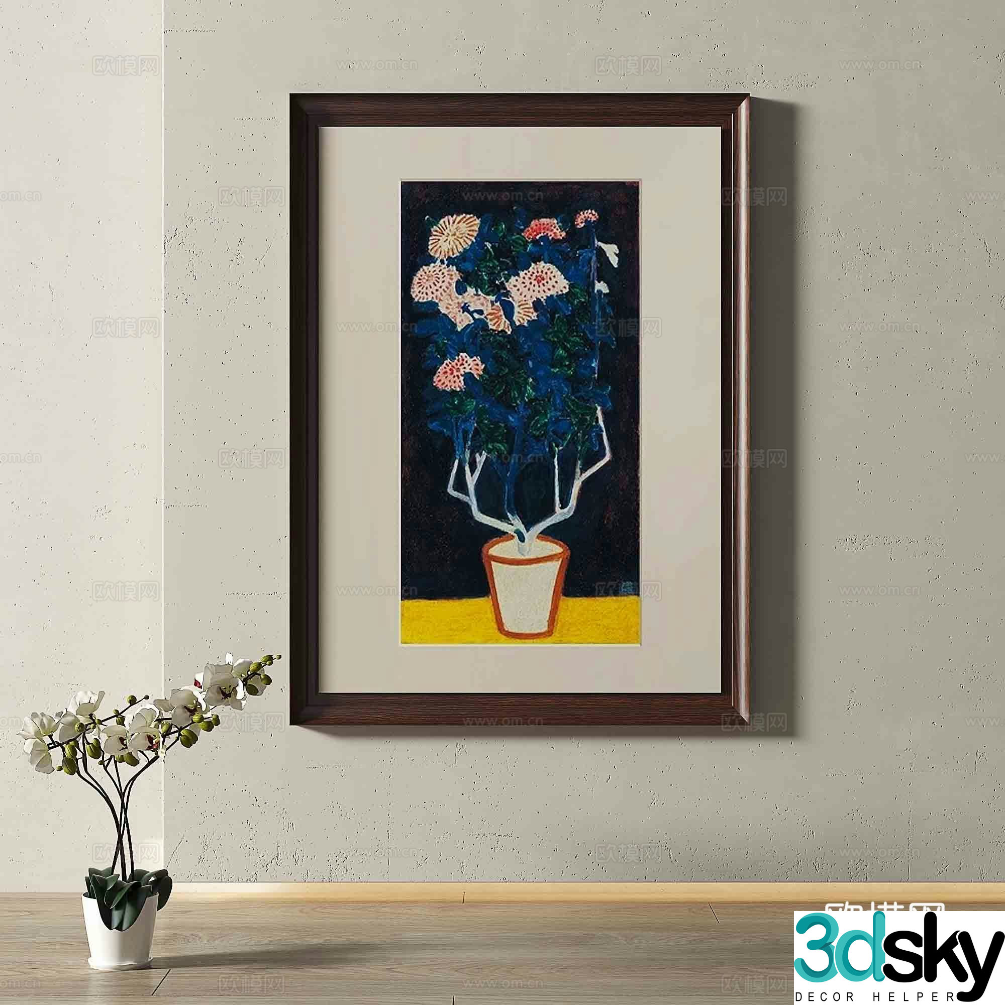 Middle-aged flower painting decorative painting 3d model
