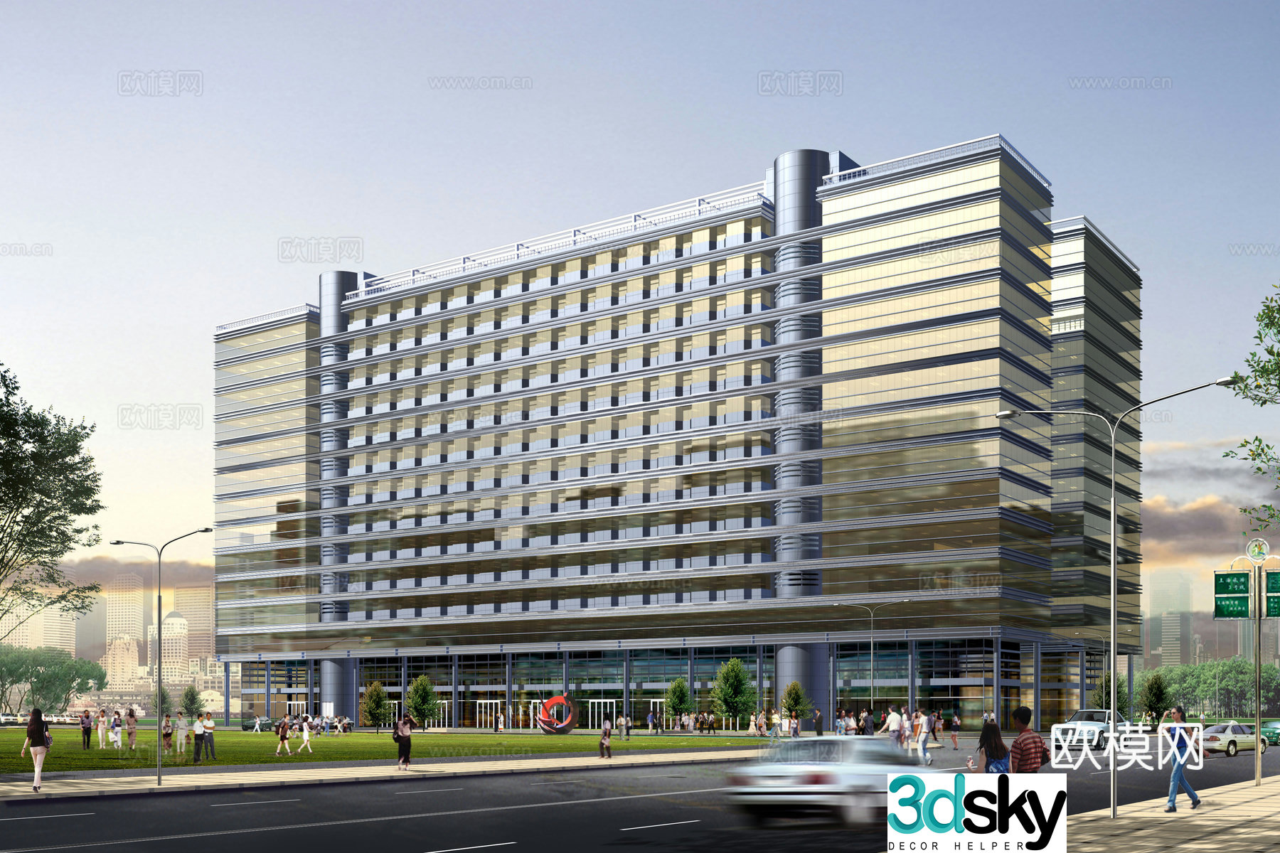 Multi-story public building office building appearance 3D model