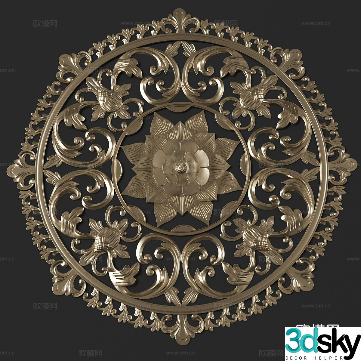 New Chinese style carved wall decoration carved 3D model