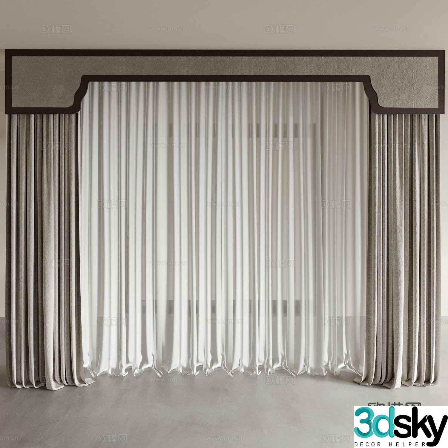 New Chinese style curtain Roman curtain gauze curtain 3d model