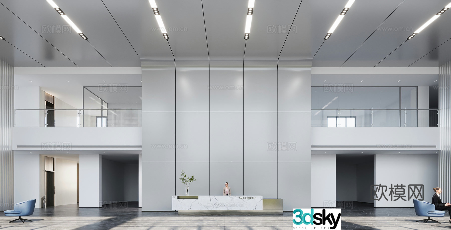 Modern office building lobby 3d model
