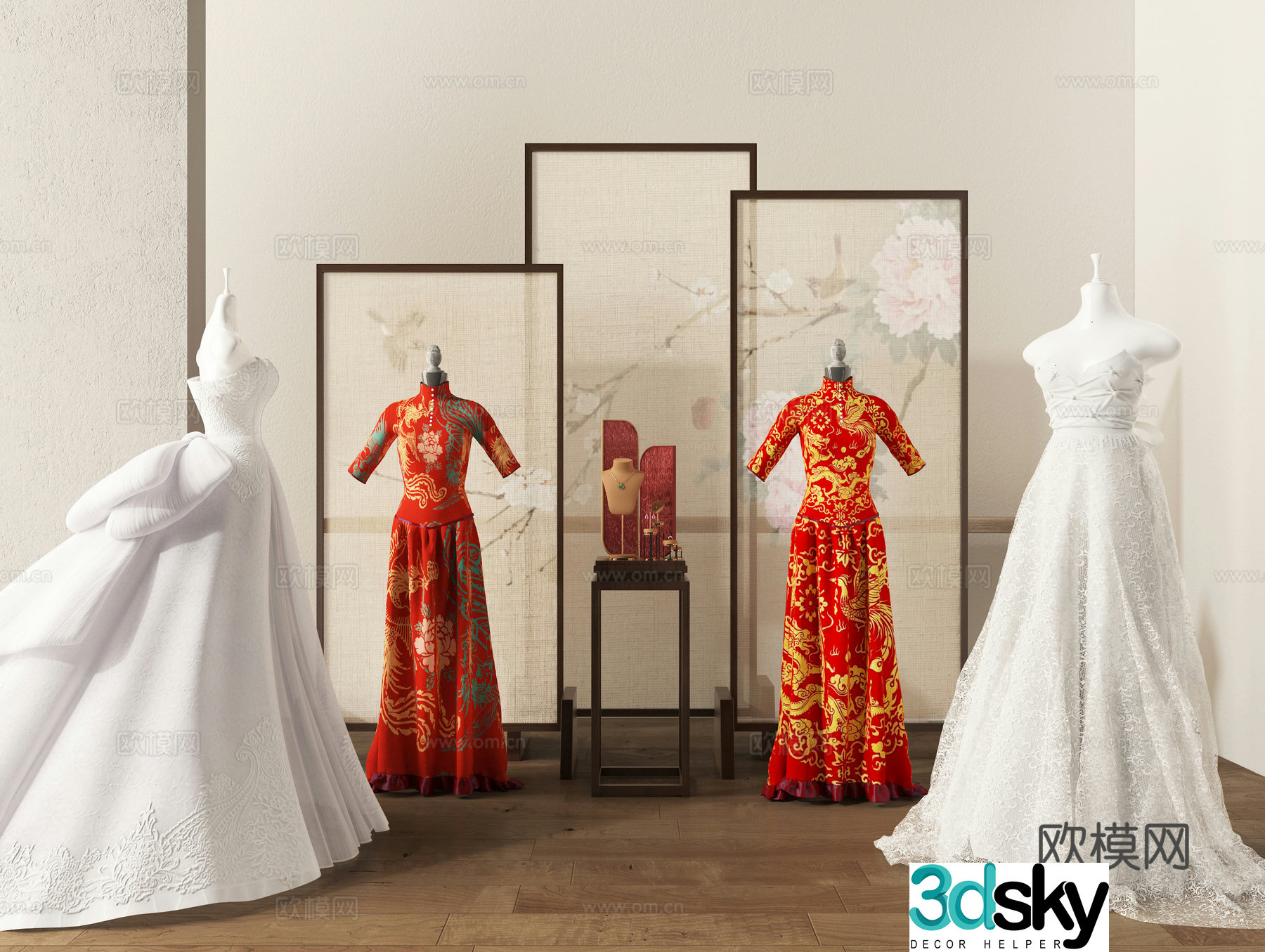 Wedding dress Xiuhe Cheongsam Skirt Clothes Wedding Photography 3D Model