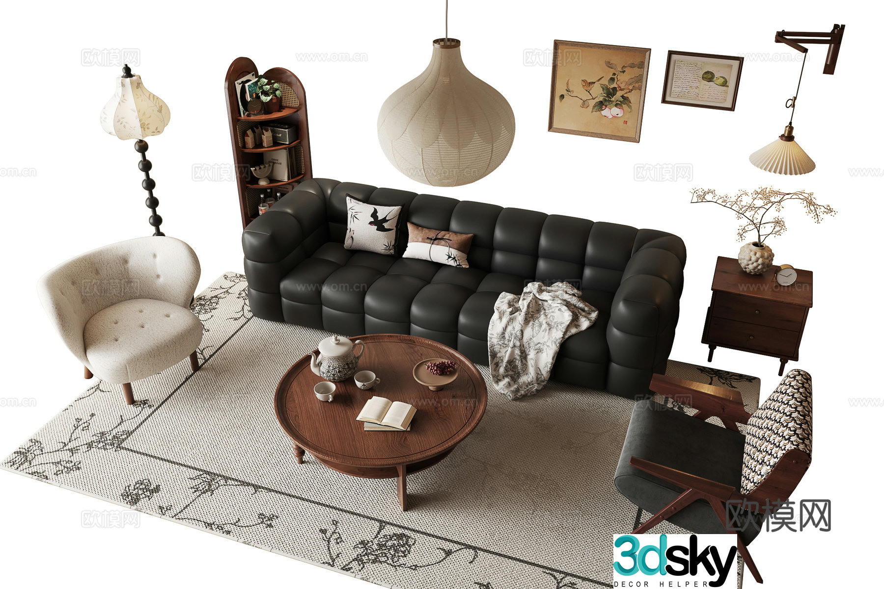 Middle style combination sofa 3D model