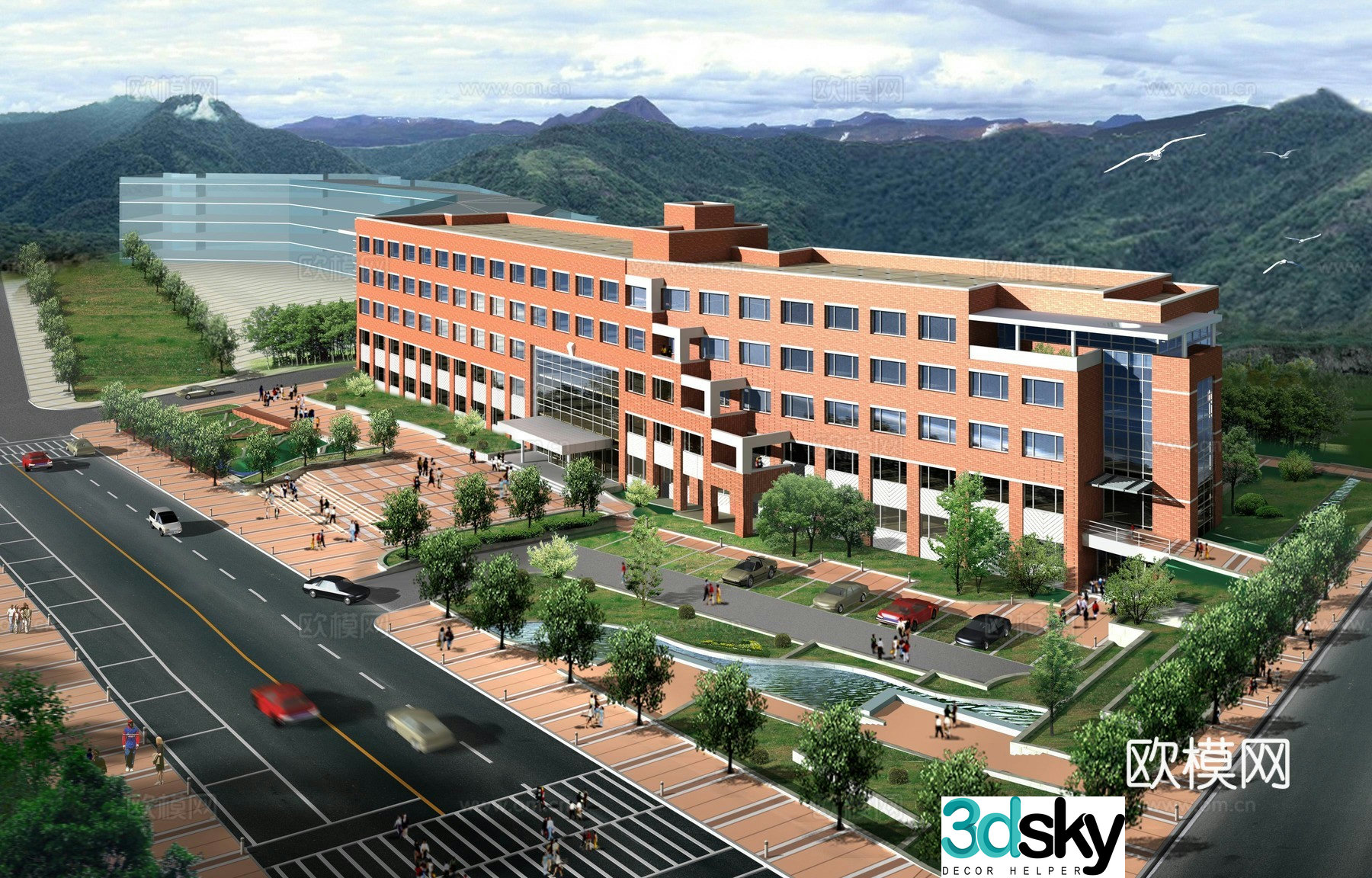 Multi -layer public building office building 3D model