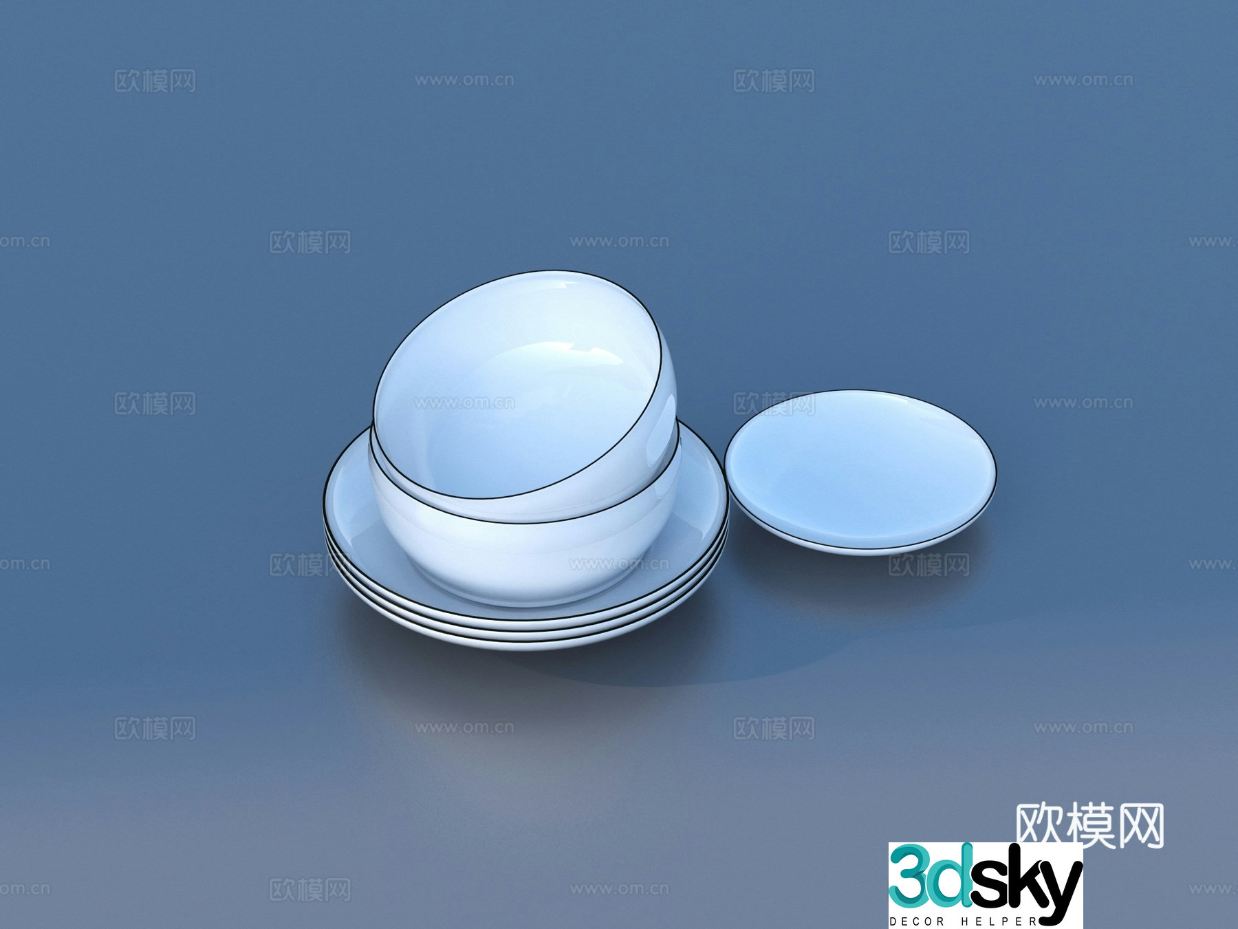 plate spoon bowl tableware kitchen utensils 3d model