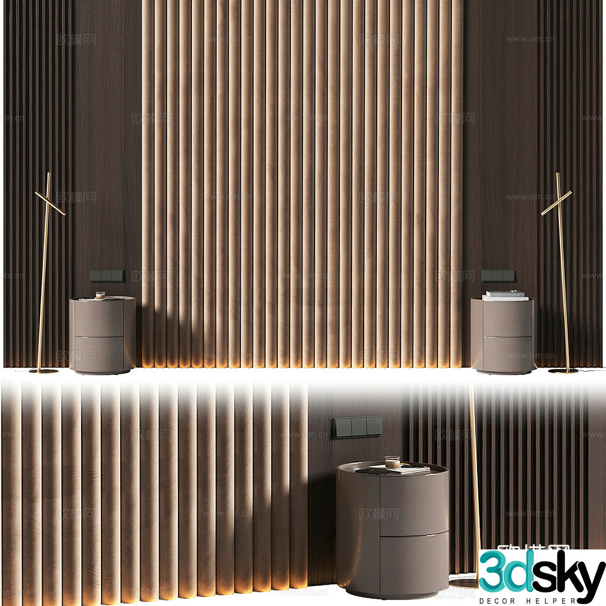 New Chinese style bedside background wall 3D model