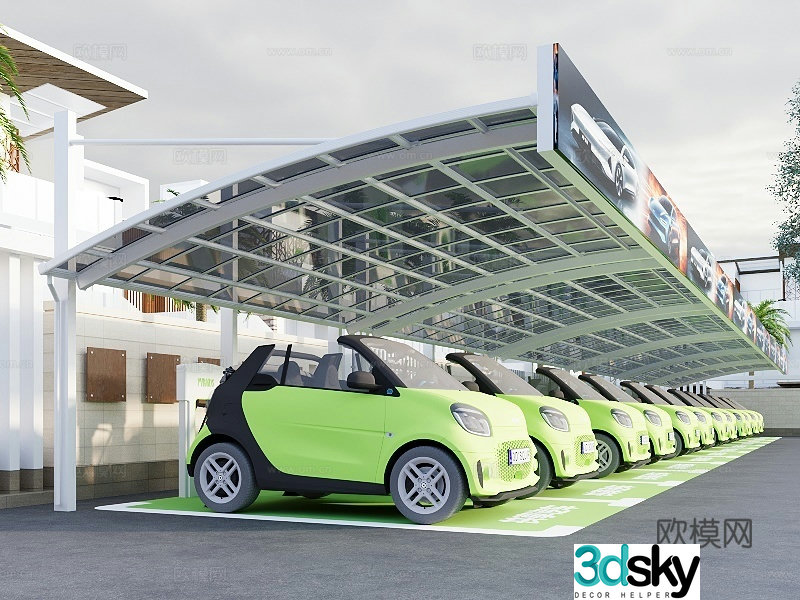 Modern shared car shed 3d model