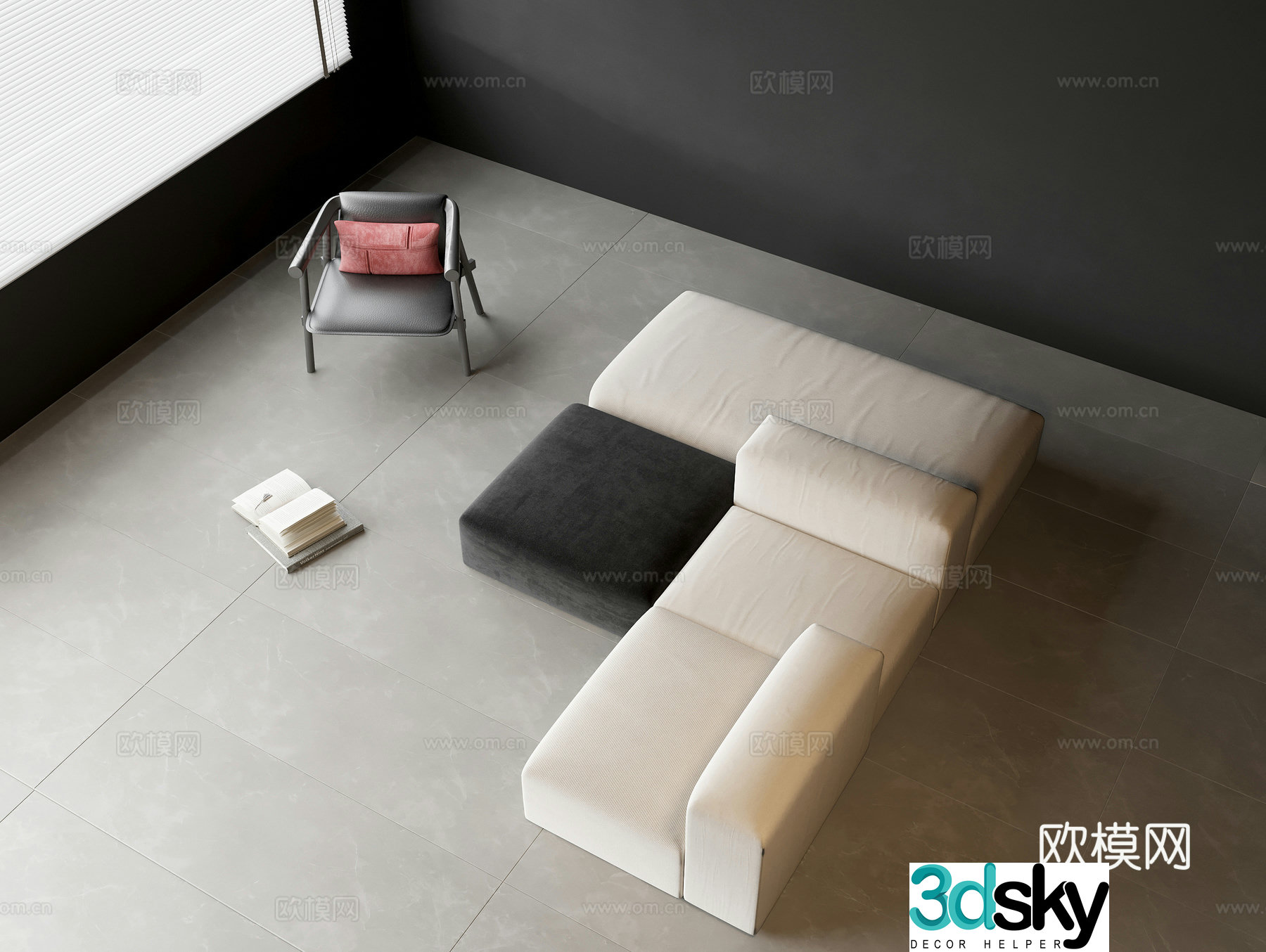 Modern multi-person sofa Tofu block sofa 3d model