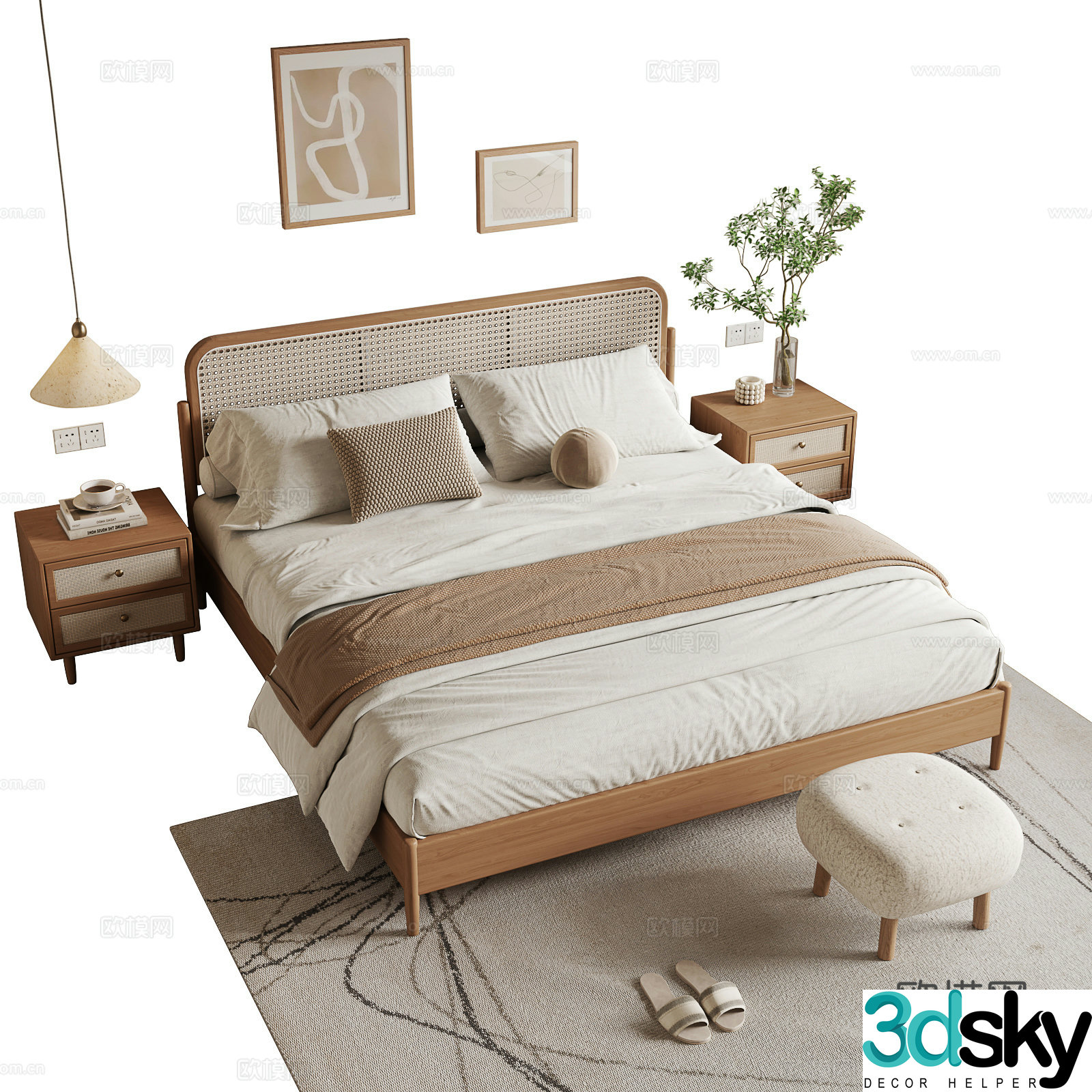 Nordic double bed 3d model
