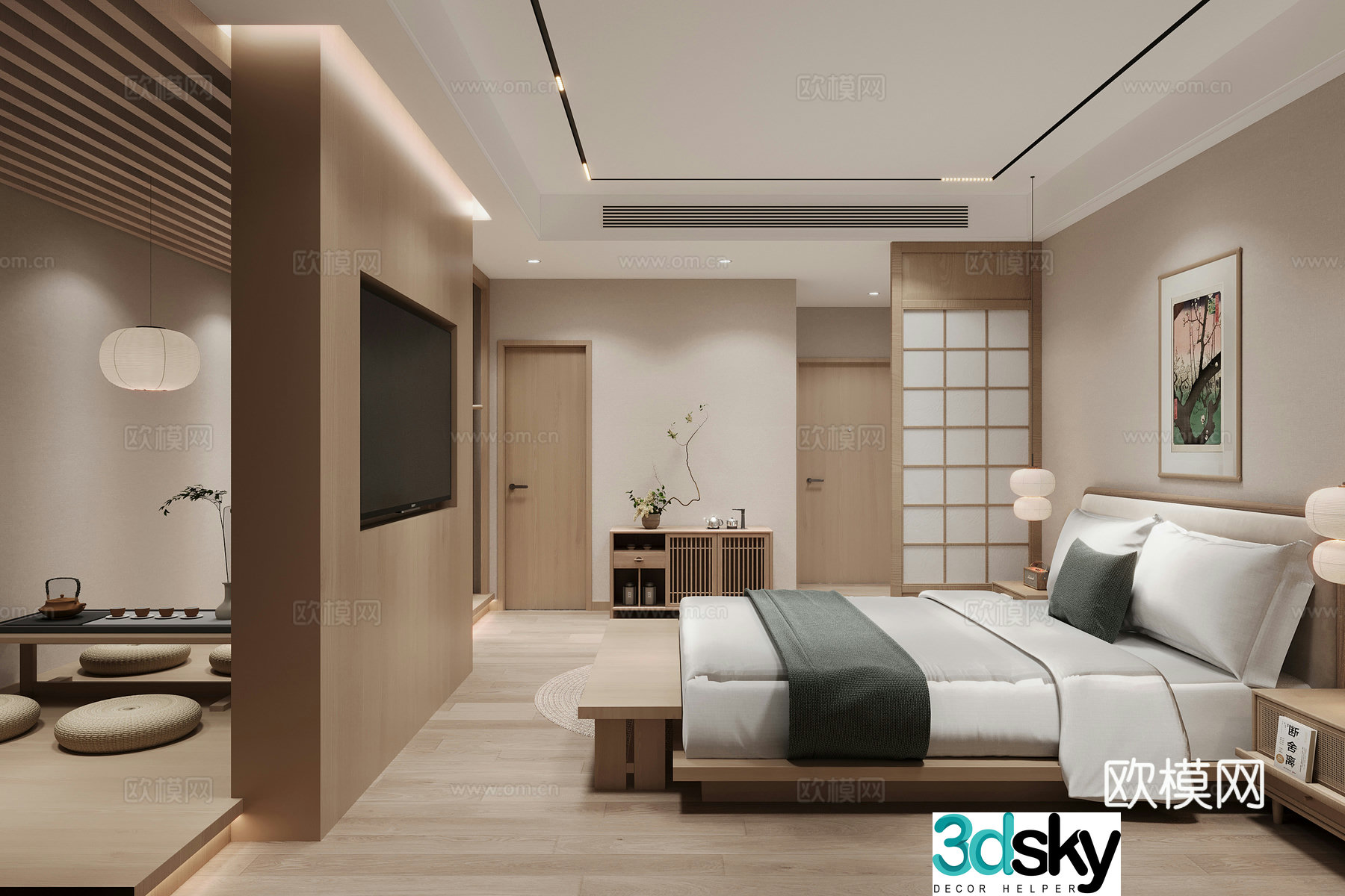 Log B&B bedroom 3d model
