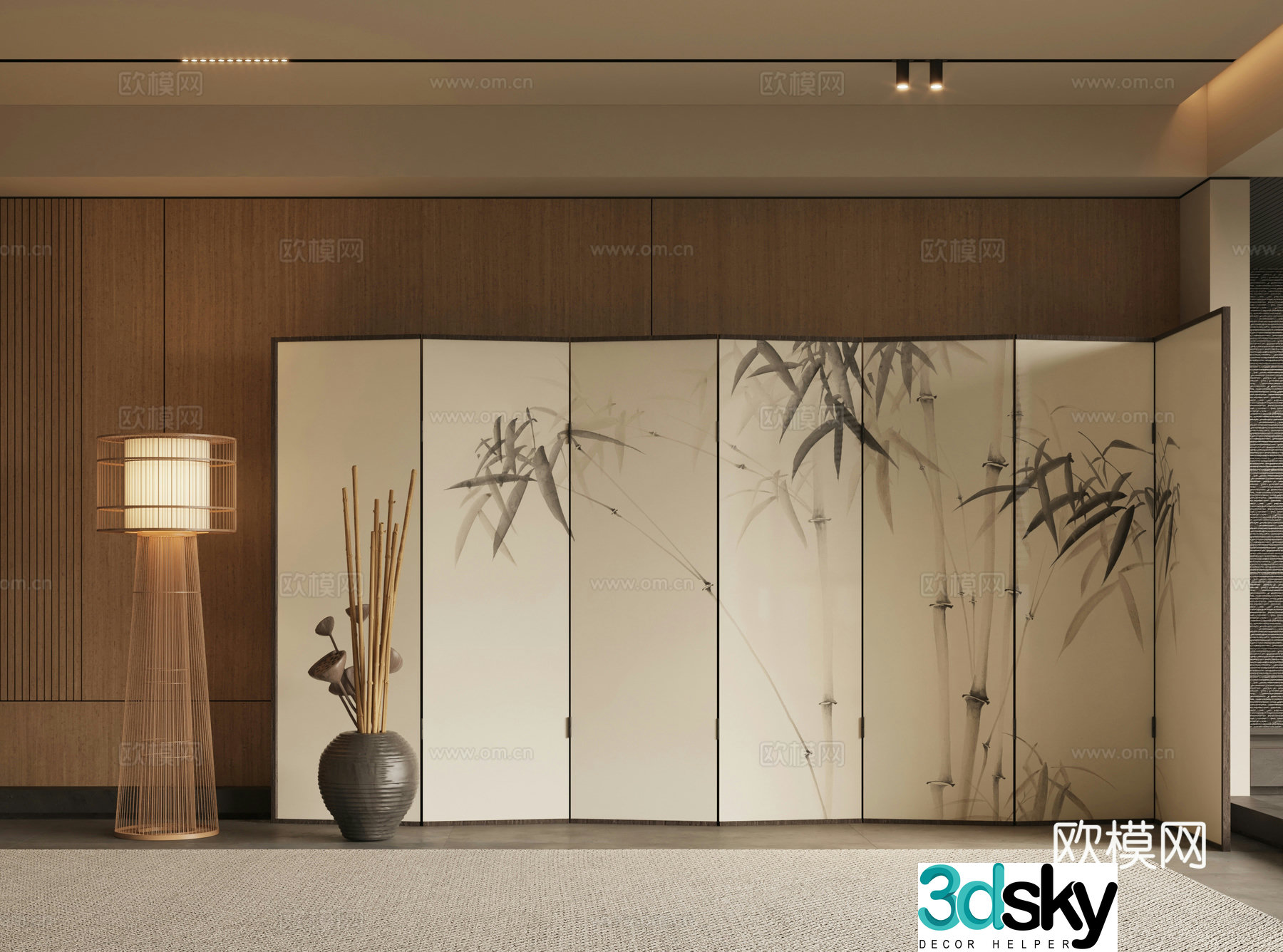 New Chinese style mural screen 3D model