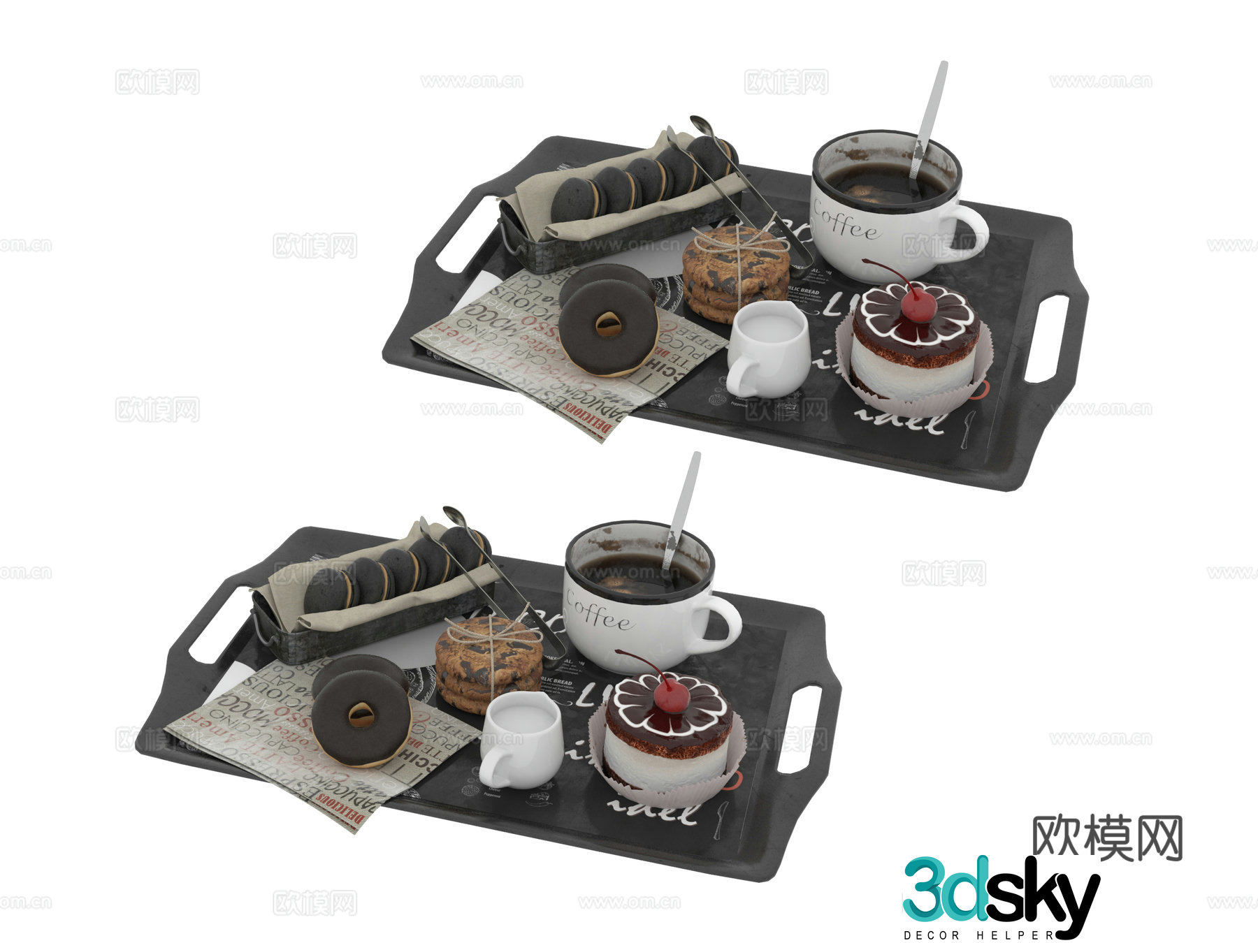 food cake donut coffee 3d model
