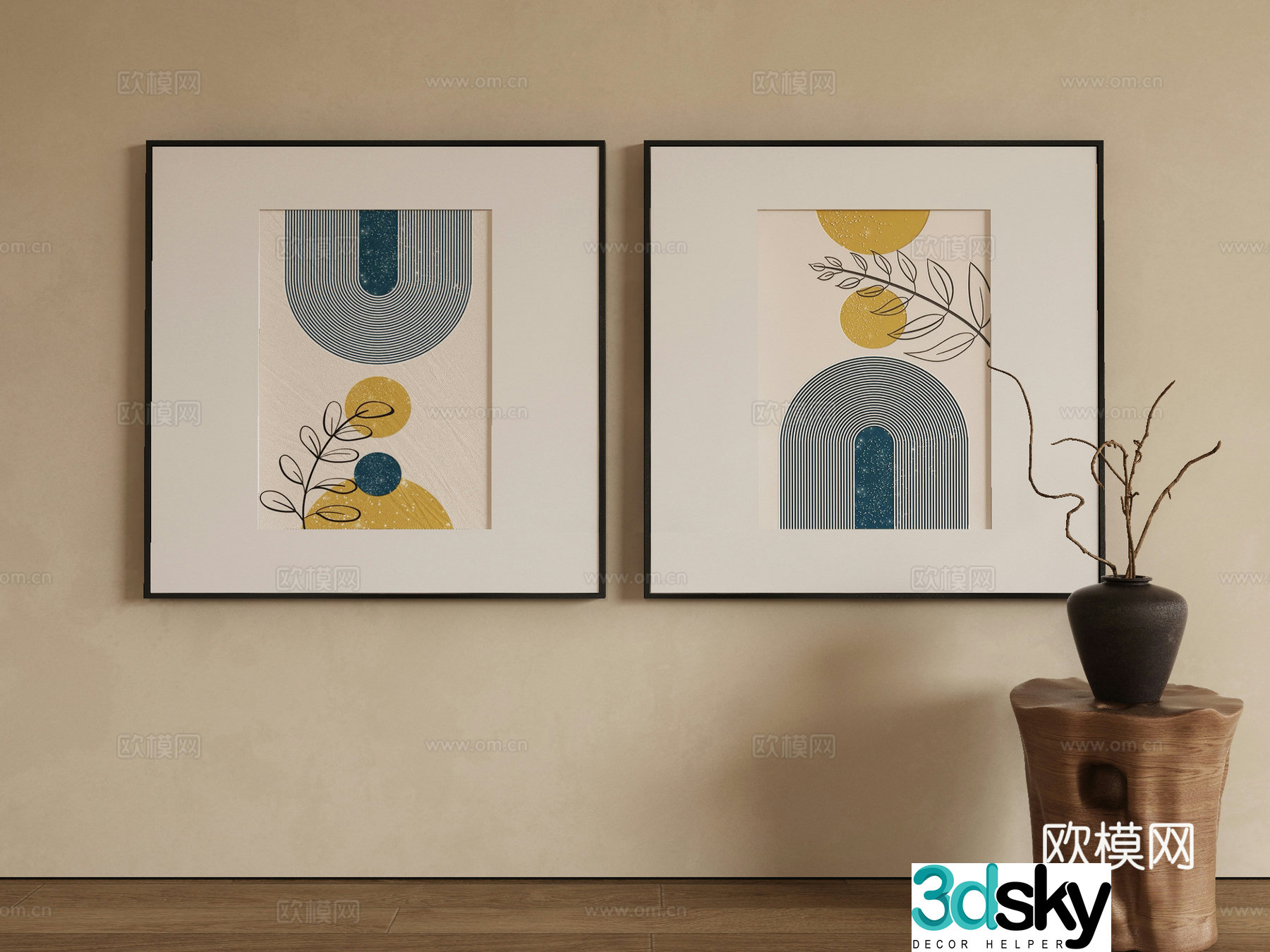 Modern texture painting decorative painting 3d model
