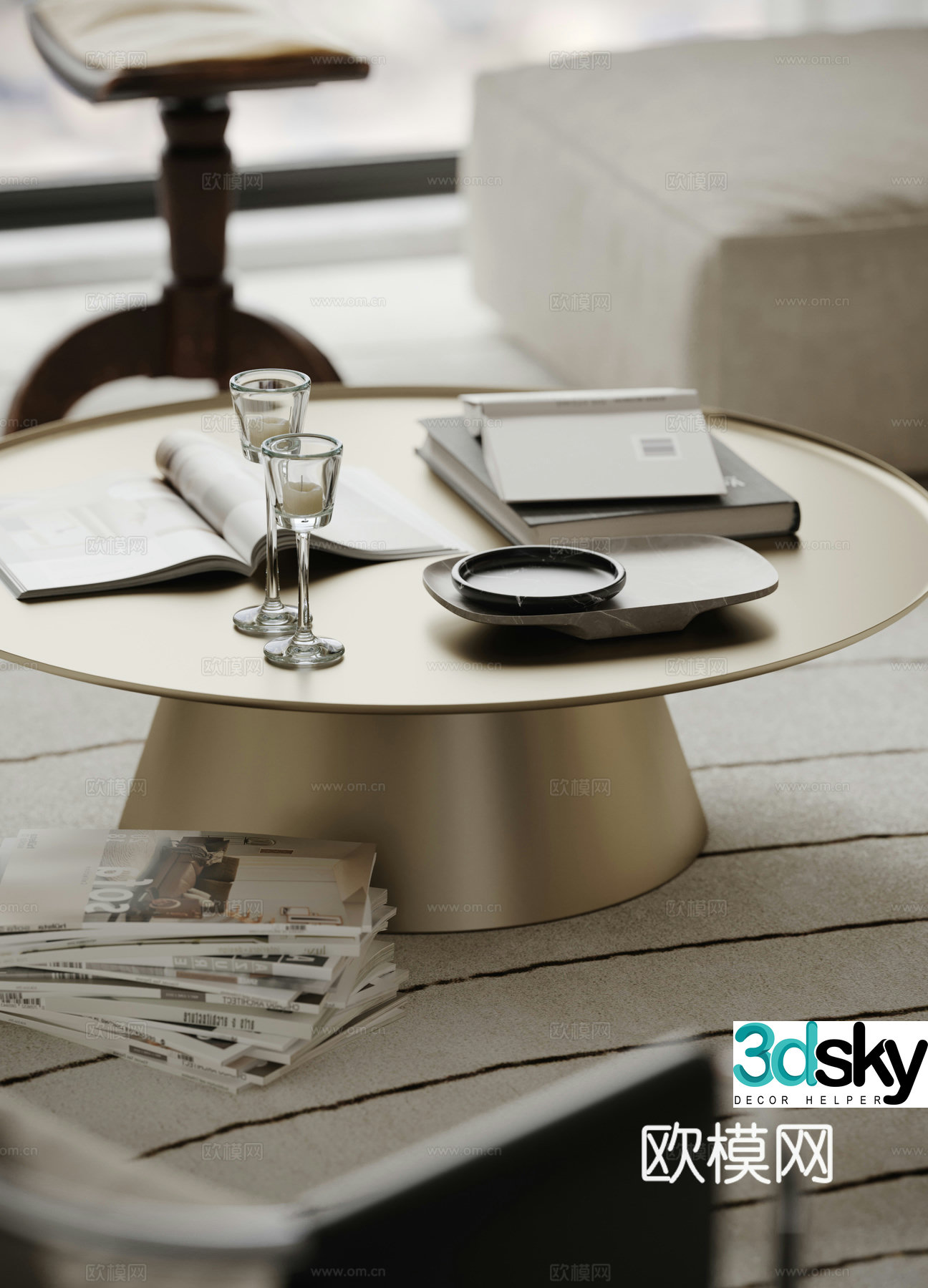 Modern round coffee table metal coffee table 3d model