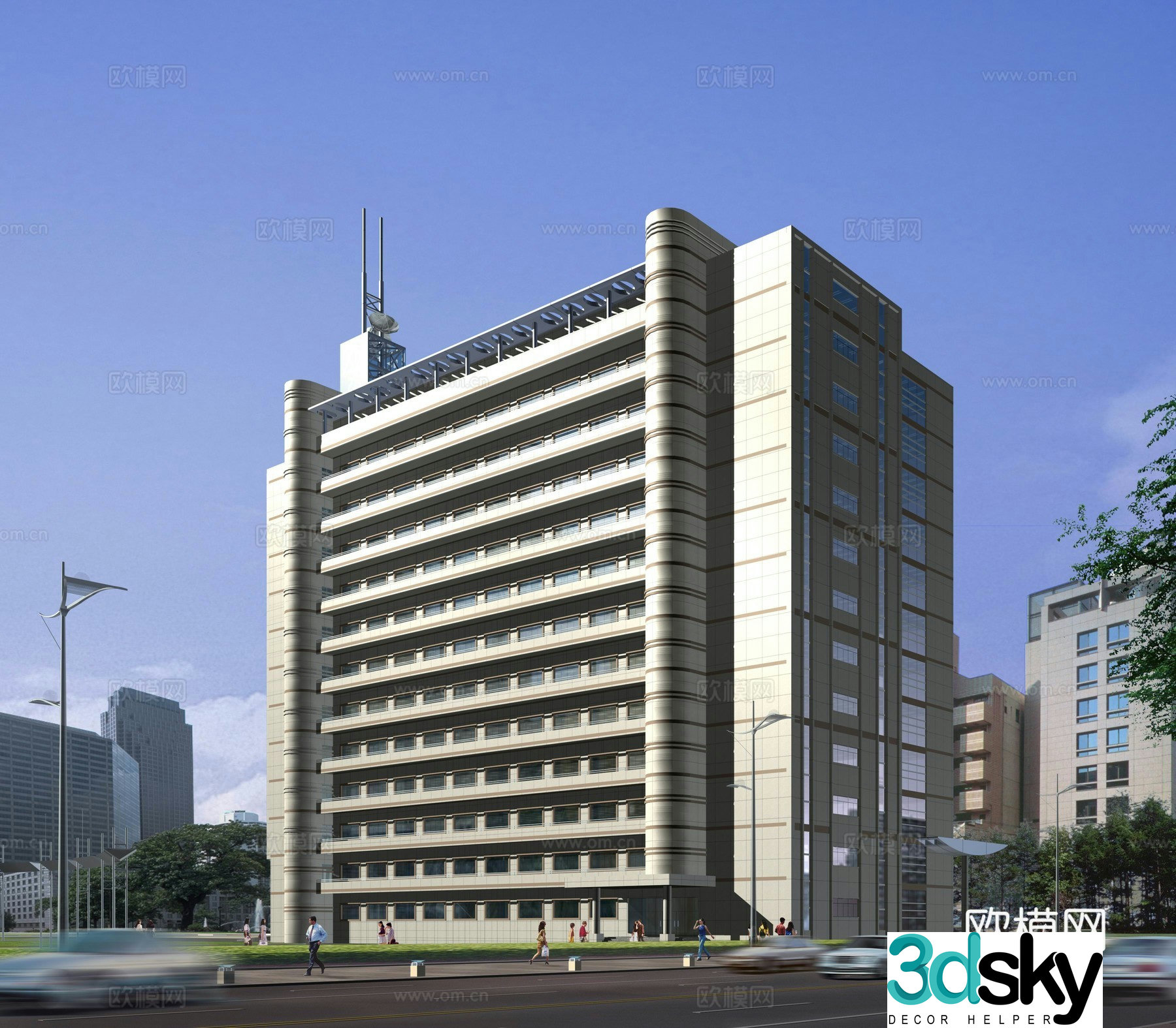 Multi-story public building office building appearance 3D model