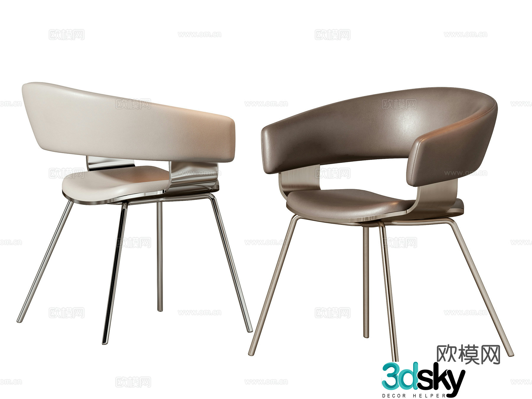 Modern single chair dining chair 3D model