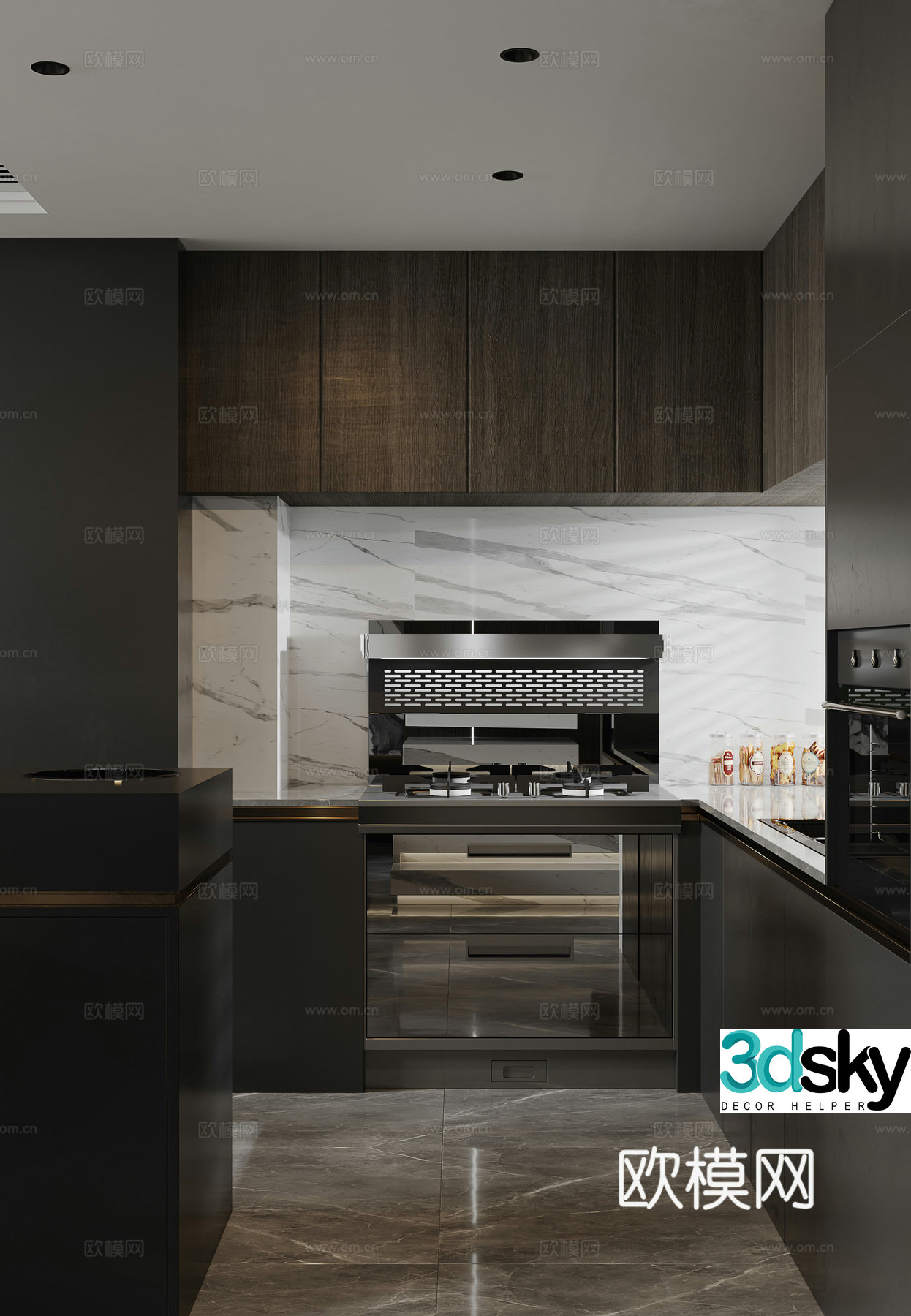 Modern open kitchen 3d model