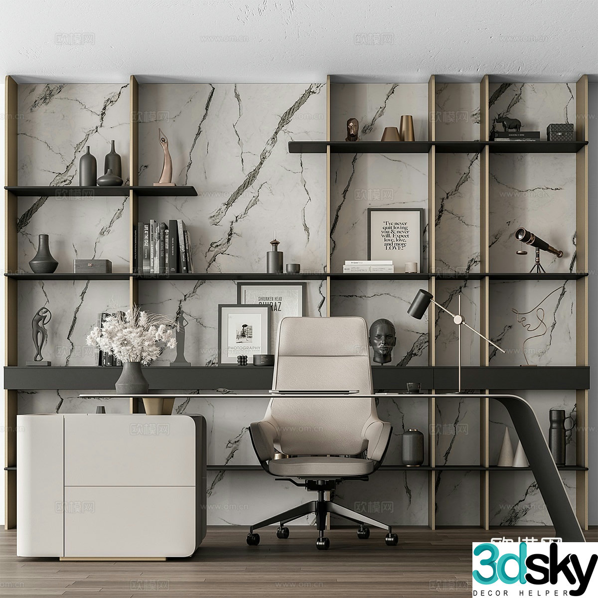 Modern desks and chairs 3D model