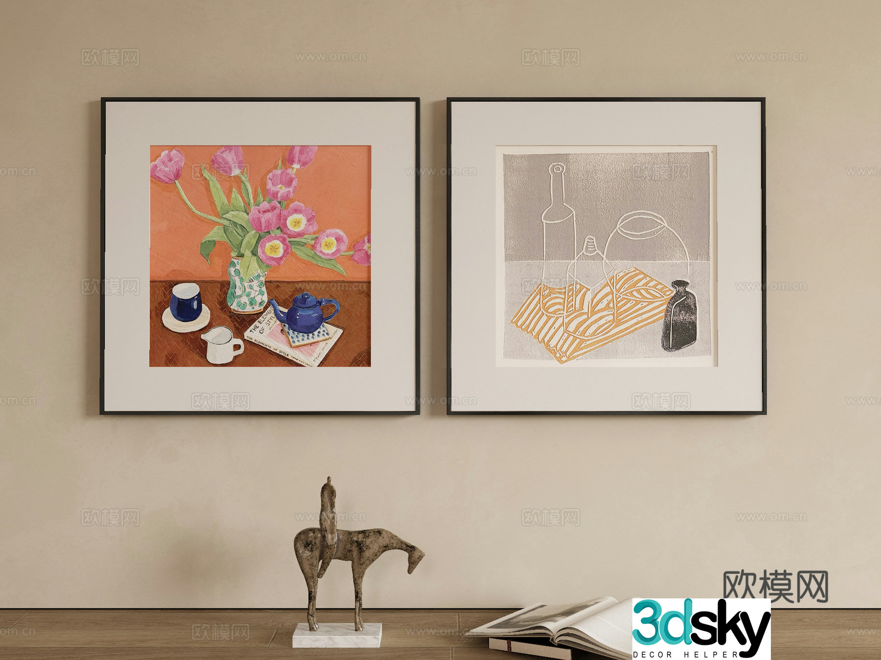 Modern flower painting decorative painting 3d model