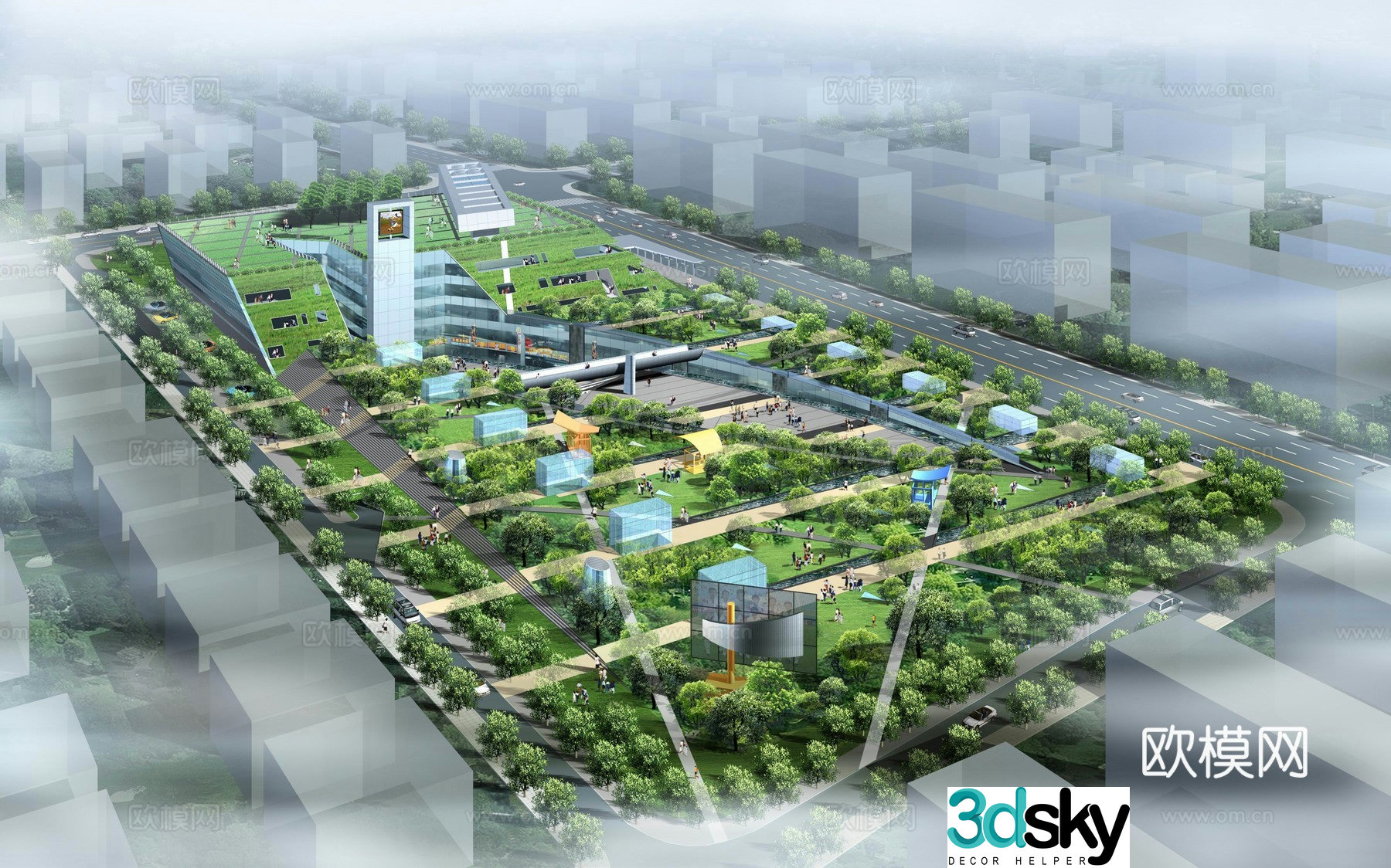 Modern office community bird’s eye -catching 3D model