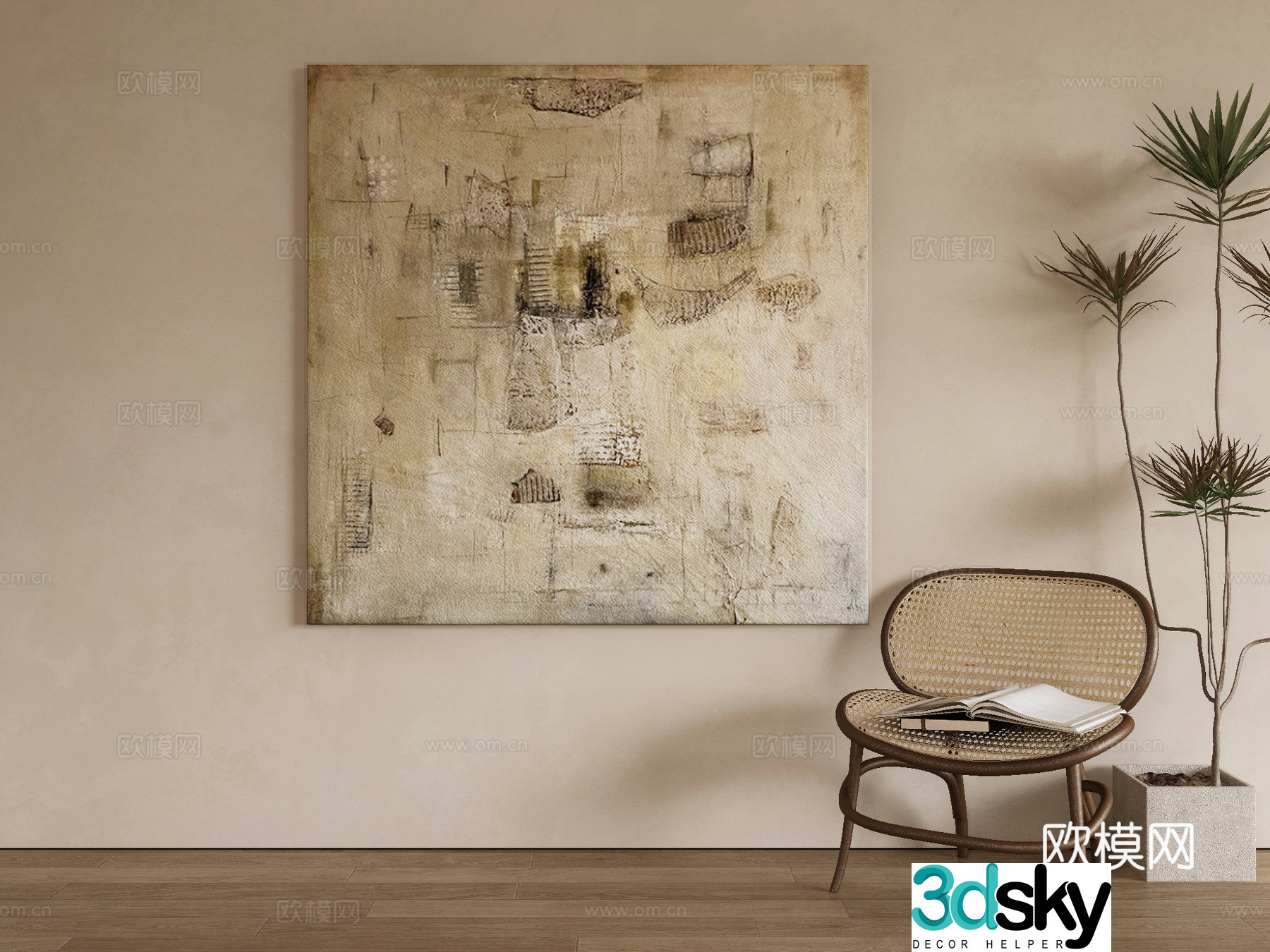 Modern texture painting decorative painting 3d model