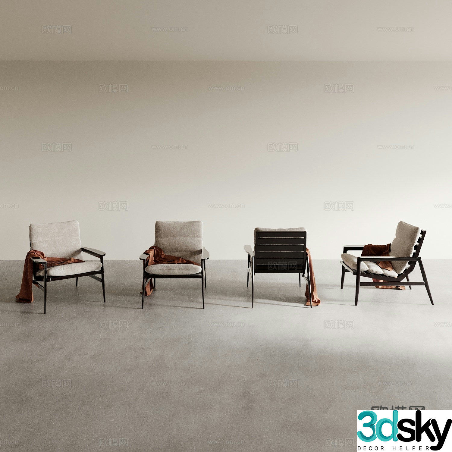 Modern dining chair tea chair leisure chair 3d model